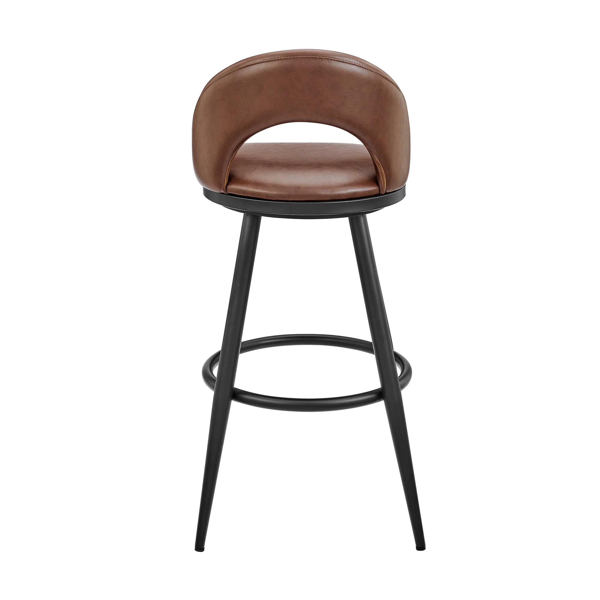 Lottech Swivel Counter Stool in Black Metal and Grey Faux Leather By Armen Living - Image 16