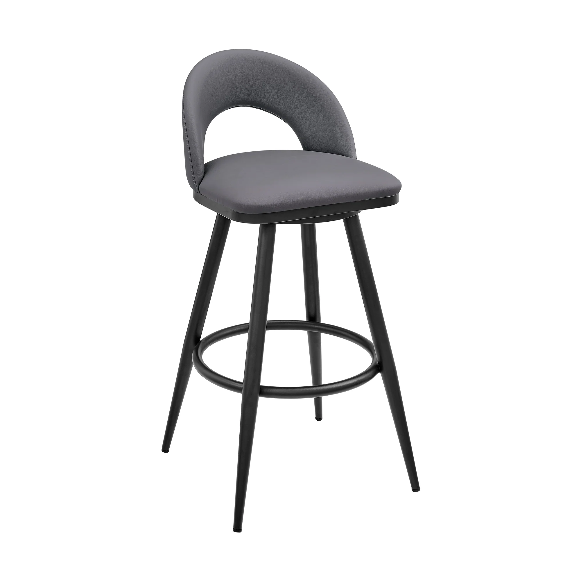 Lottech Swivel Counter Stool in Black Metal and Grey Faux Leather By Armen Living - Image 2