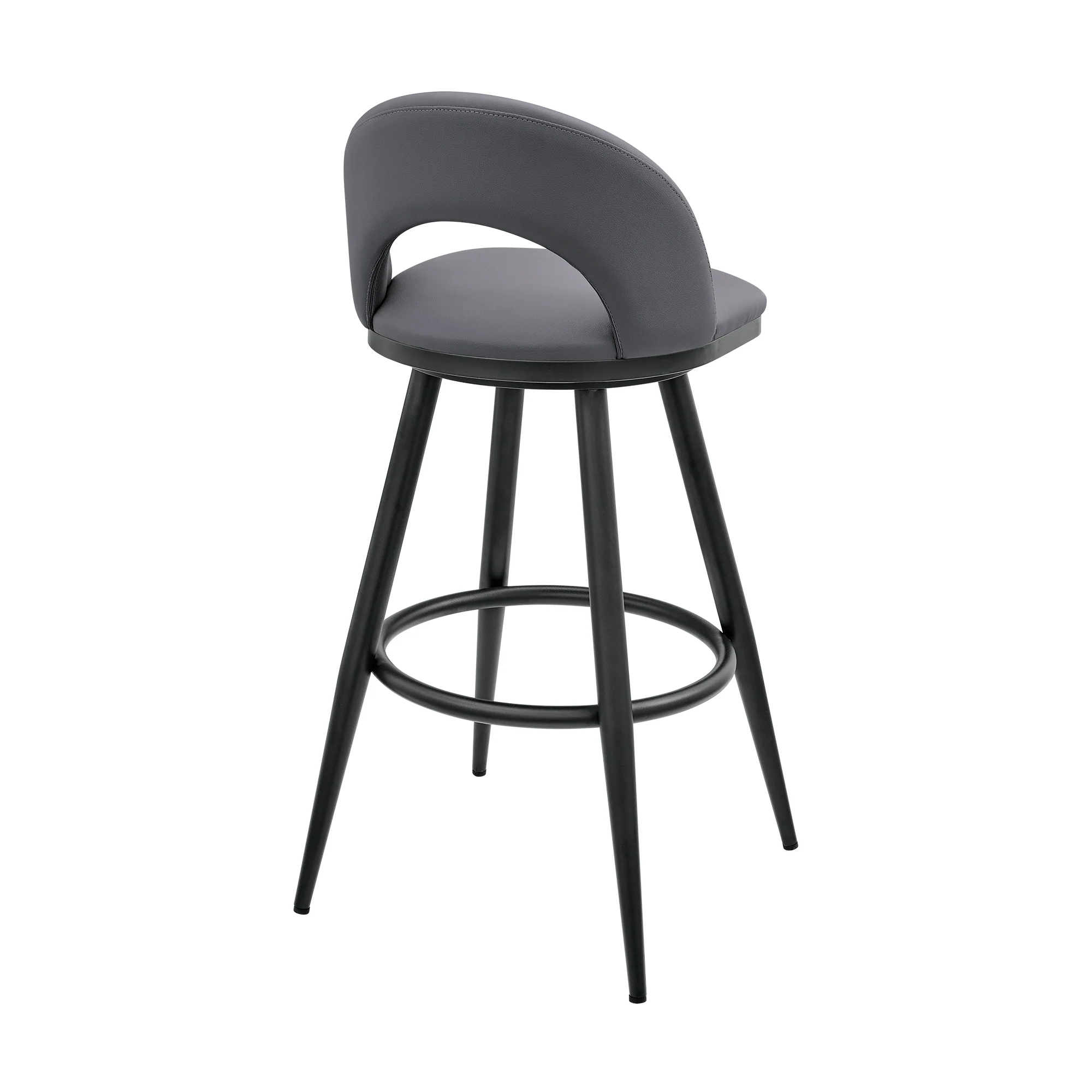 Lottech Swivel Counter Stool in Black Metal and Grey Faux Leather By Armen Living - Image 5