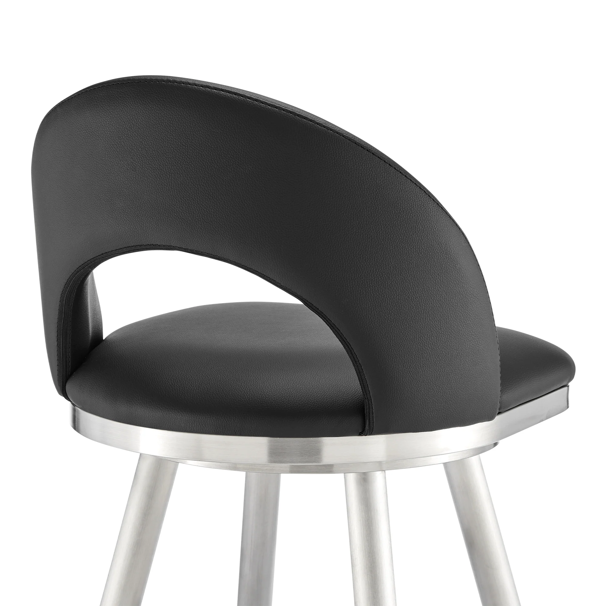 Lottech Swivel Counter Stool in Brushed Stainless Steel and Black Faux Leather By Armen Living - Image 10