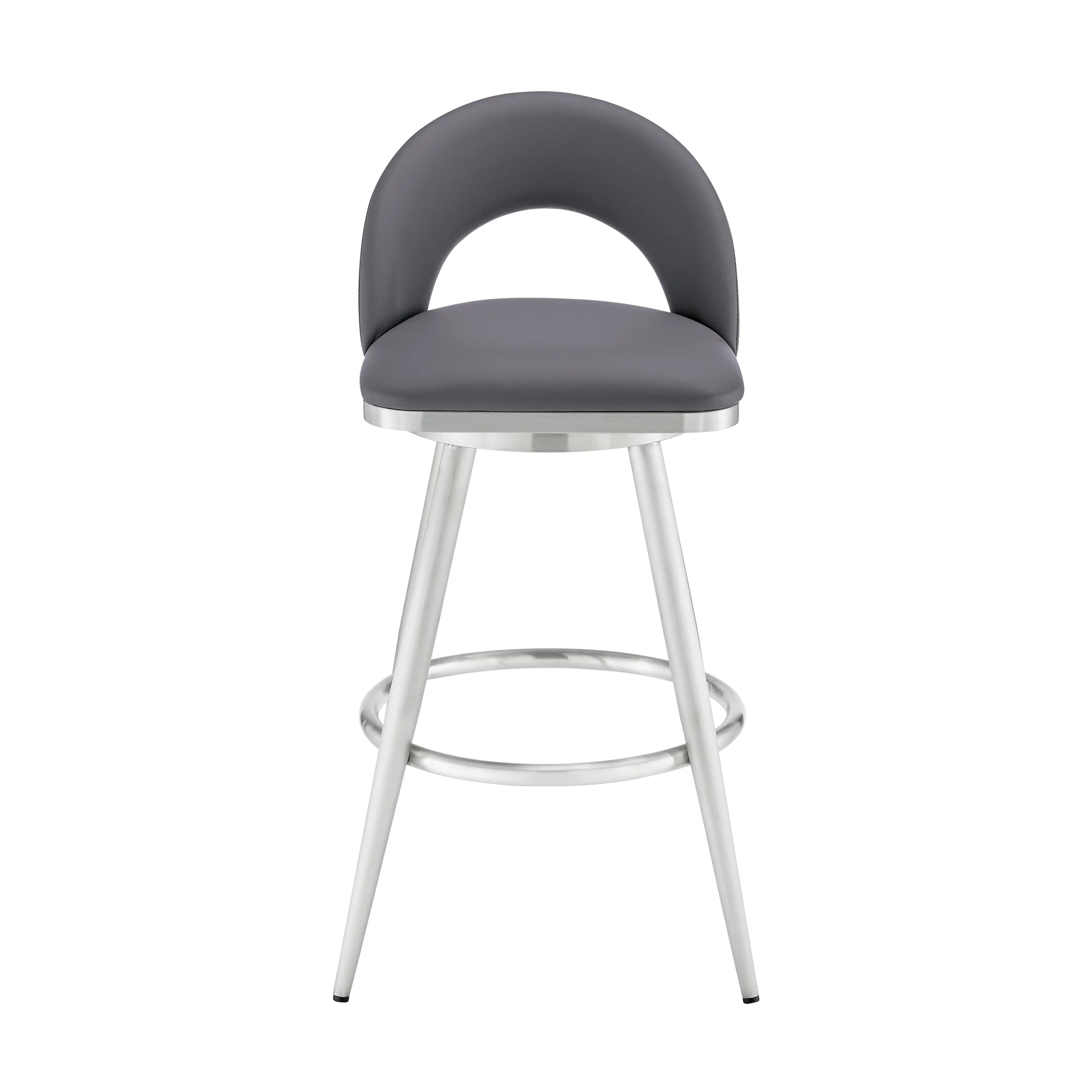 Lottech Swivel Counter Stool in Brushed Stainless Steel and Black Faux Leather By Armen Living - Image 13