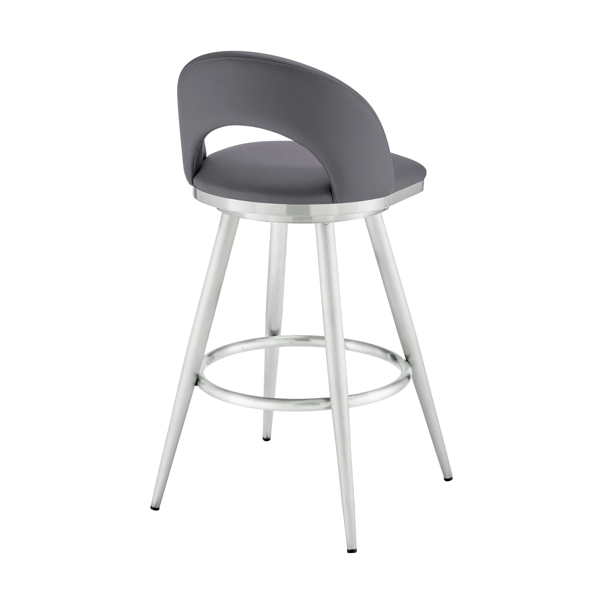 Lottech Swivel Counter Stool in Brushed Stainless Steel and Black Faux Leather By Armen Living - Image 15