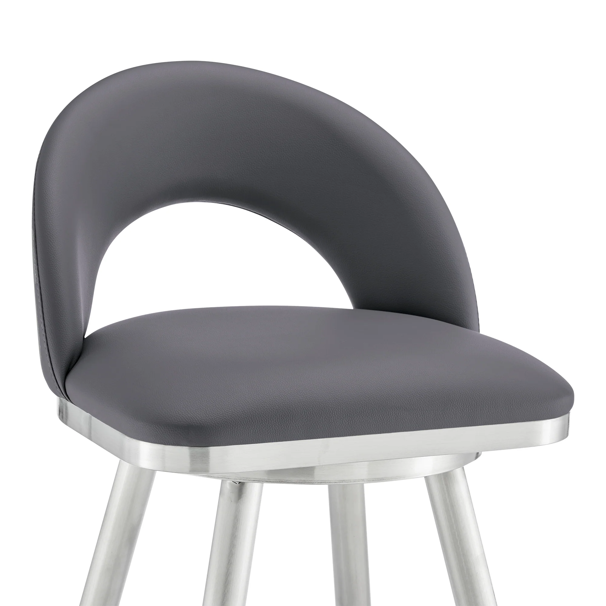 Lottech Swivel Counter Stool in Brushed Stainless Steel and Black Faux Leather By Armen Living - Image 17