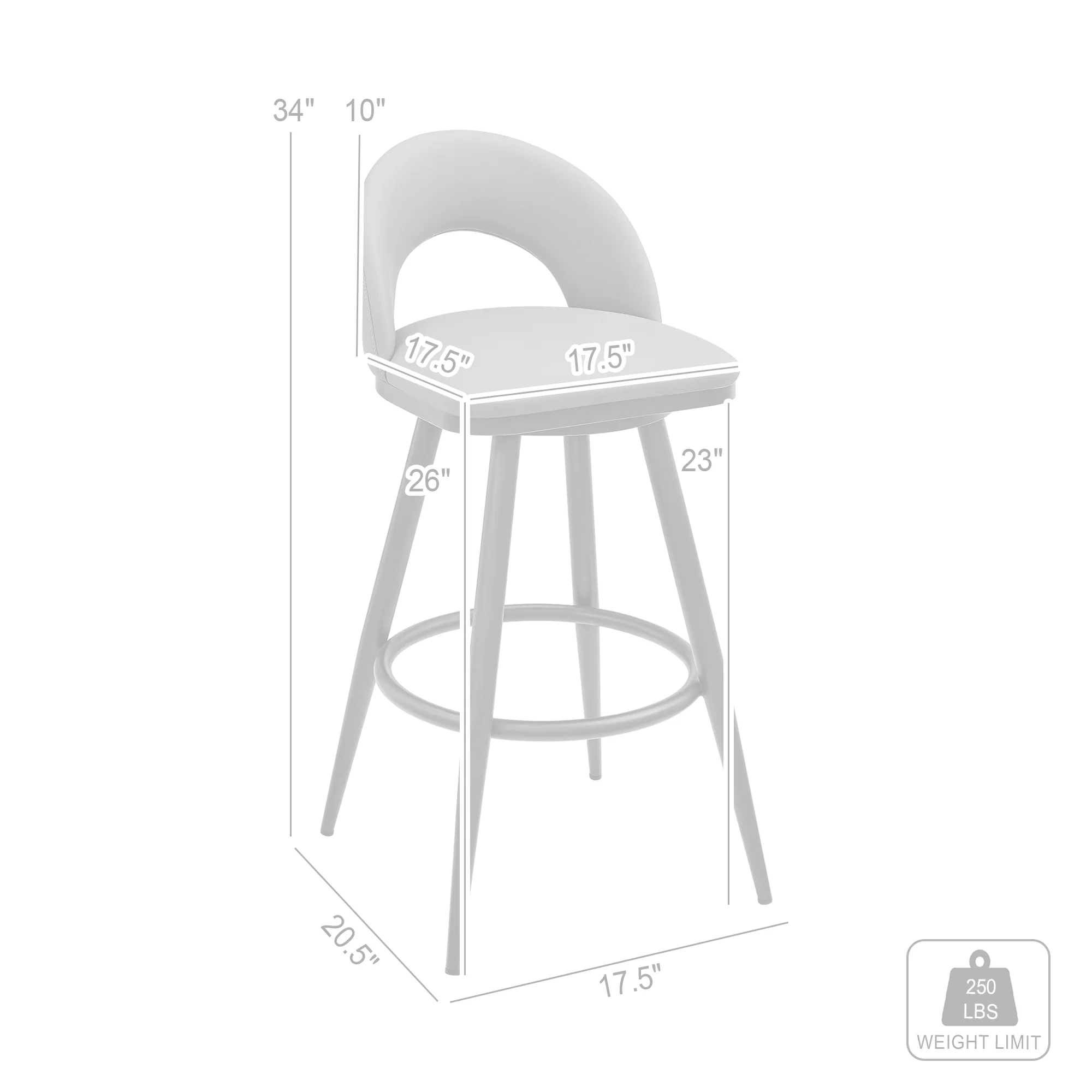 Lottech Swivel Counter Stool in Brushed Stainless Steel and Black Faux Leather By Armen Living - Image 19