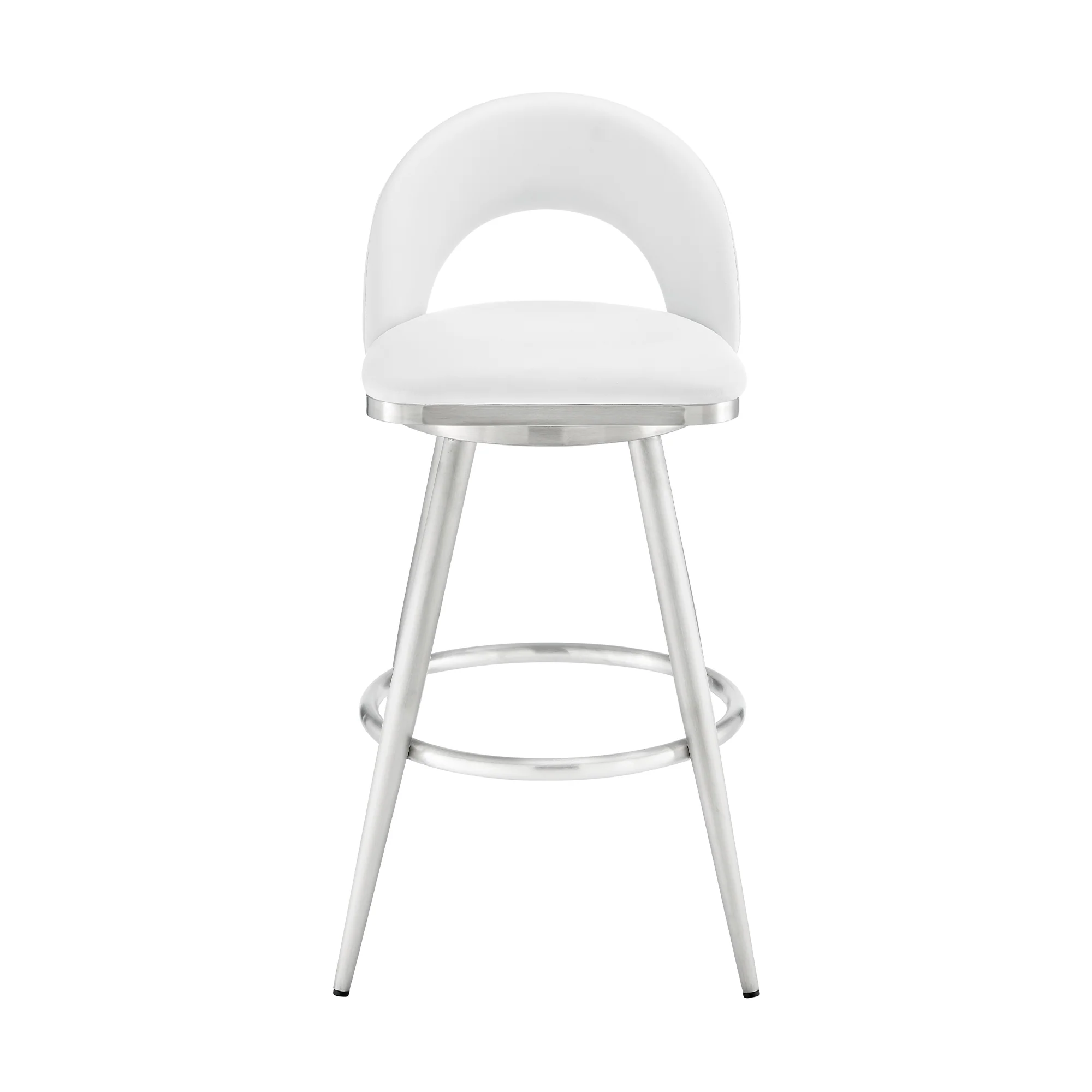 Lottech Swivel Counter Stool in Brushed Stainless Steel and Black Faux Leather By Armen Living - Image 23