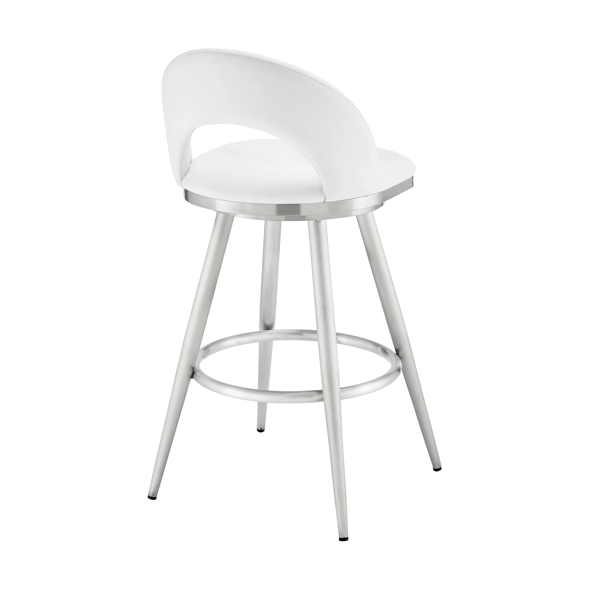 Lottech Swivel Counter Stool in Brushed Stainless Steel and Black Faux Leather By Armen Living - Image 25