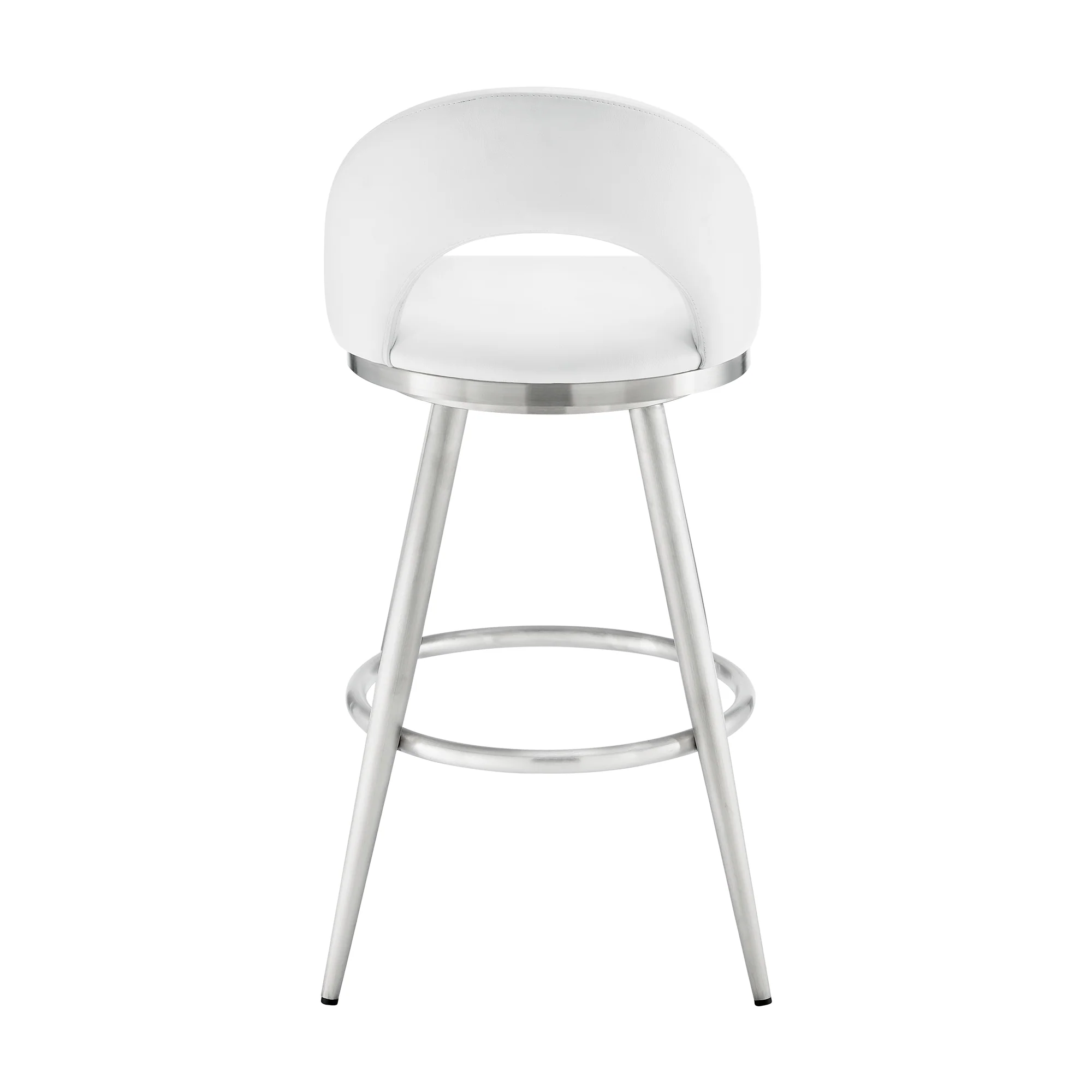 Lottech Swivel Counter Stool in Brushed Stainless Steel and Black Faux Leather By Armen Living - Image 26