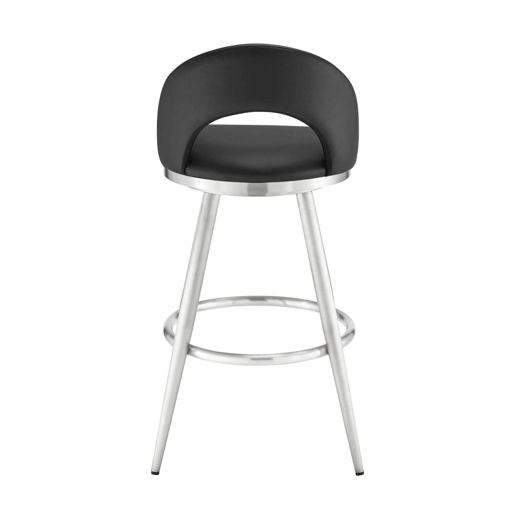 Lottech Swivel Counter Stool in Brushed Stainless Steel and Black Faux Leather By Armen Living - Image 6