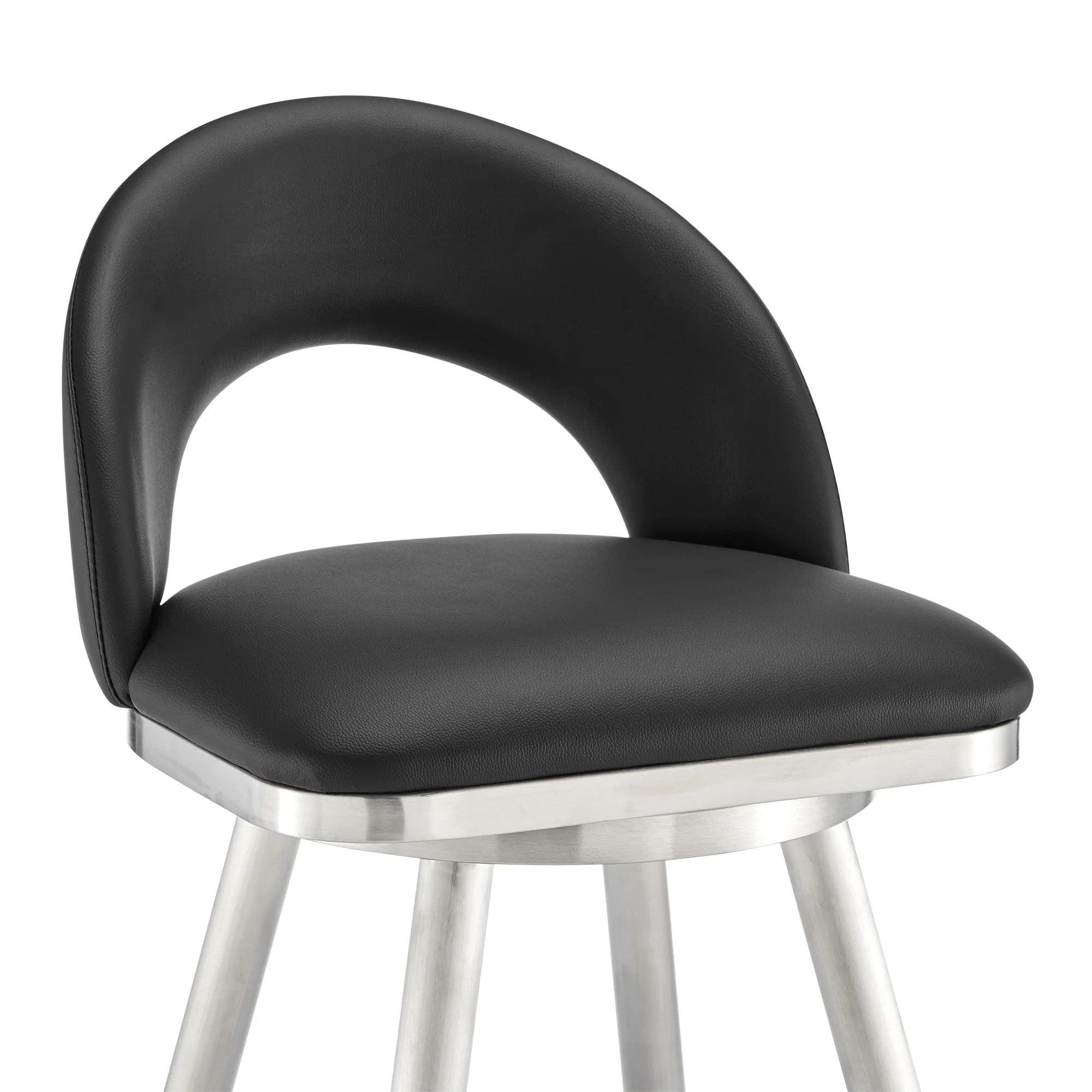 Lottech Swivel Counter Stool in Brushed Stainless Steel and Black Faux Leather By Armen Living - Image 7