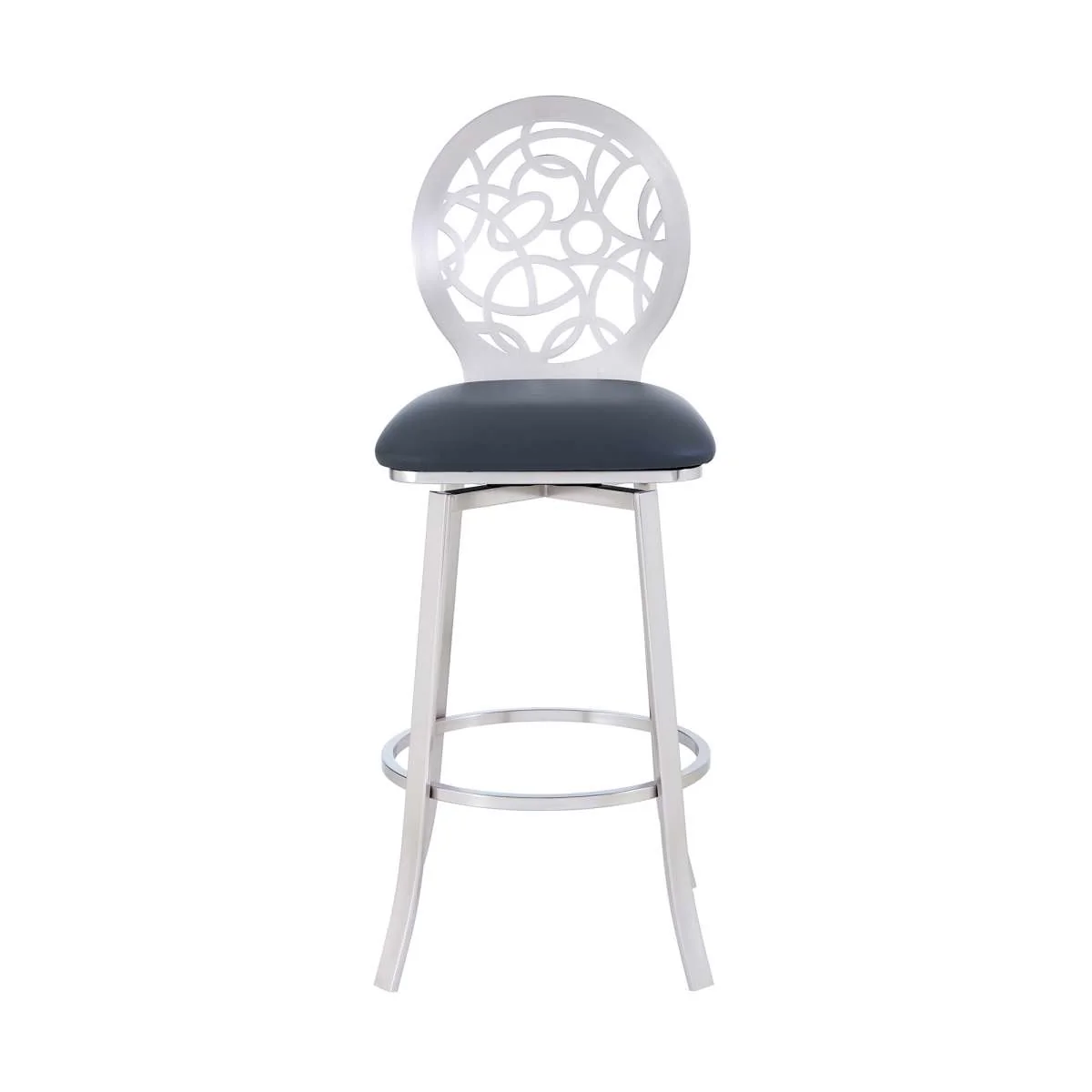 Lotus Contemporary 26" Counter Height Barstool in Brushed Stainless Steel Finish and Gray Faux Leather By Armen Living - Image 3