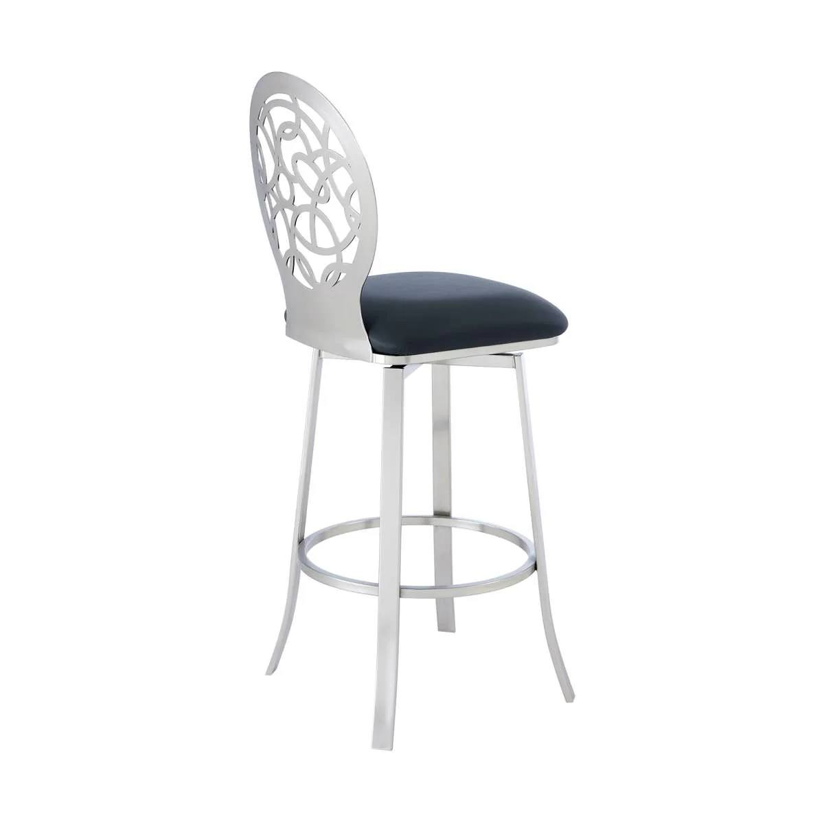 Lotus Contemporary 26" Counter Height Barstool in Brushed Stainless Steel Finish and Gray Faux Leather By Armen Living - Image 4