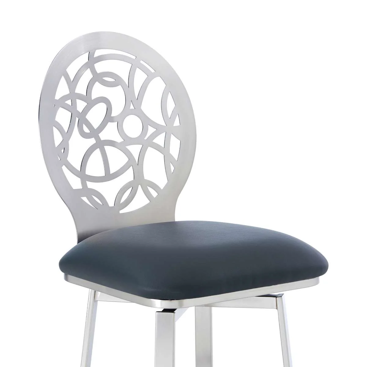 Lotus Contemporary 26" Counter Height Barstool in Brushed Stainless Steel Finish and Gray Faux Leather By Armen Living - Image 5
