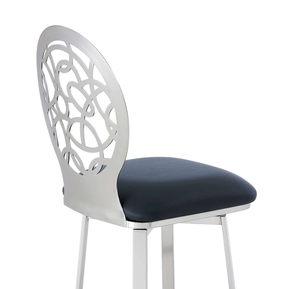 Lotus Contemporary 26" Counter Height Barstool in Brushed Stainless Steel Finish and Gray Faux Leather By Armen Living - Image 6