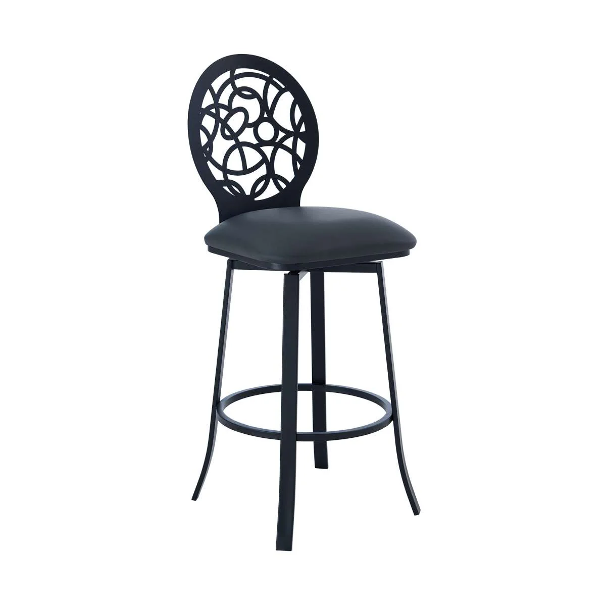 Lotus Contemporary 26" Counter Height Barstool in Matte Black Finish and Gray Faux Leather By Armen Living - Image 2