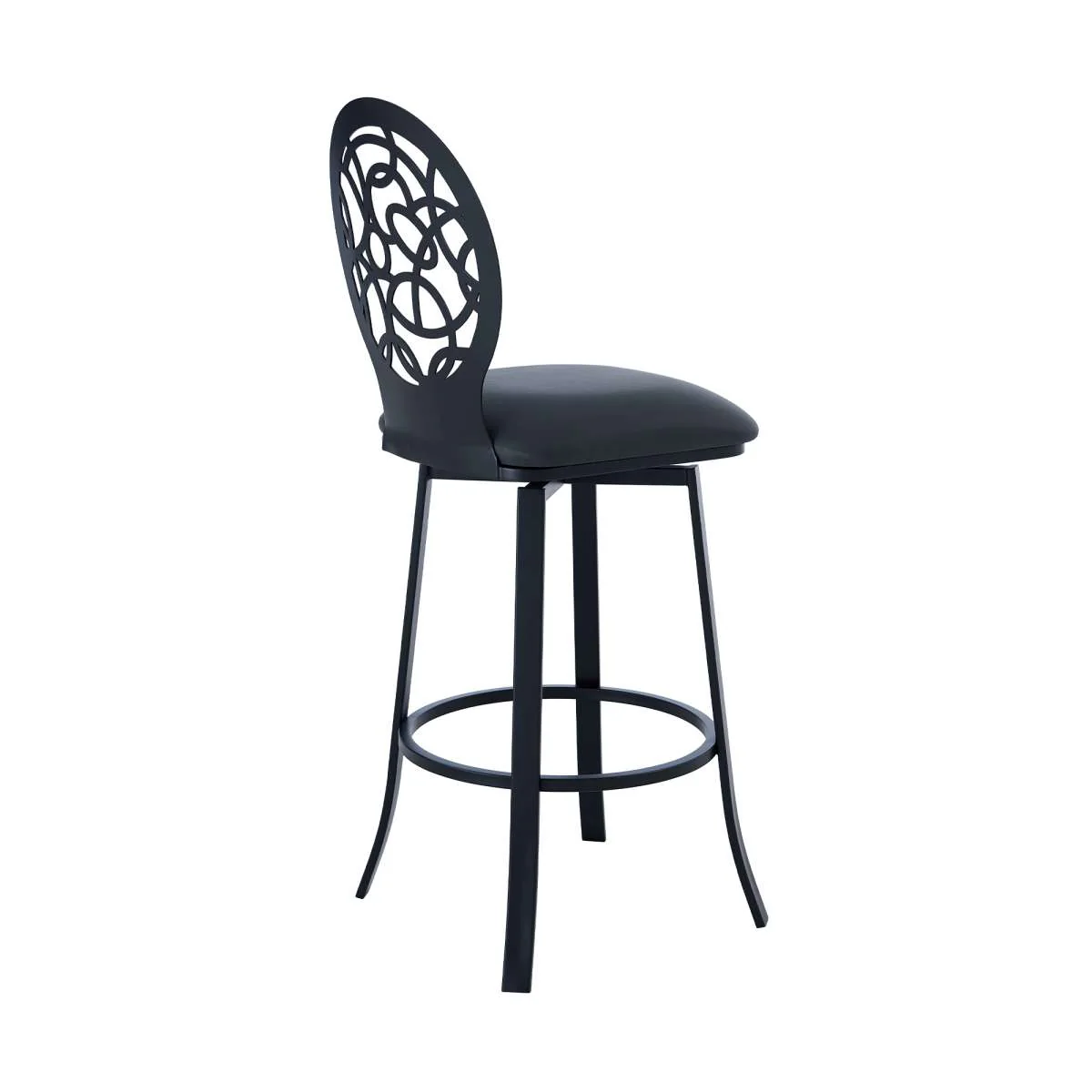 Lotus Contemporary 26" Counter Height Barstool in Matte Black Finish and Gray Faux Leather By Armen Living - Image 3