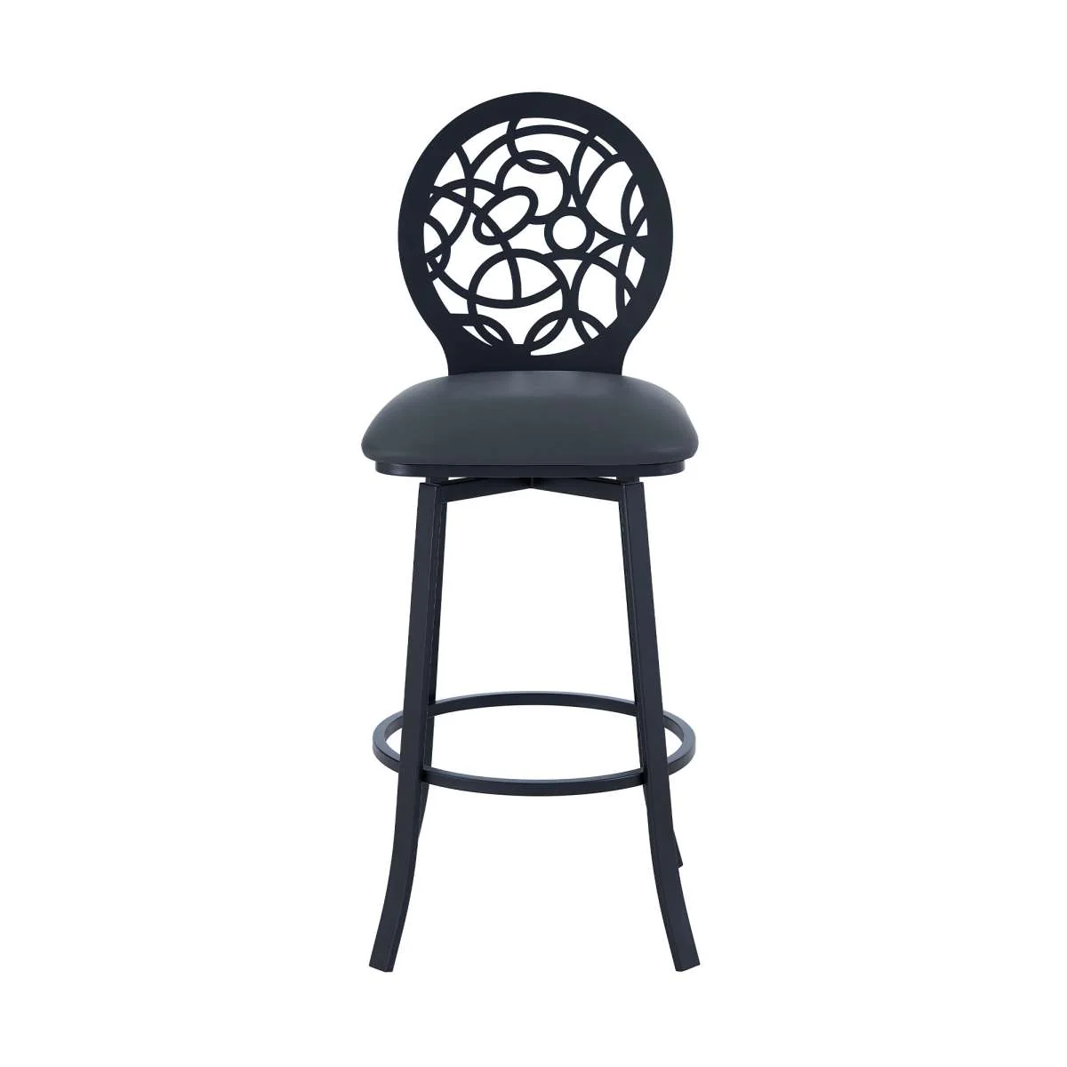 Lotus Contemporary 26" Counter Height Barstool in Matte Black Finish and Gray Faux Leather By Armen Living - Image 4