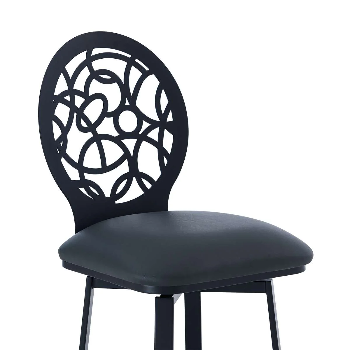 Lotus Contemporary 26" Counter Height Barstool in Matte Black Finish and Gray Faux Leather By Armen Living - Image 5