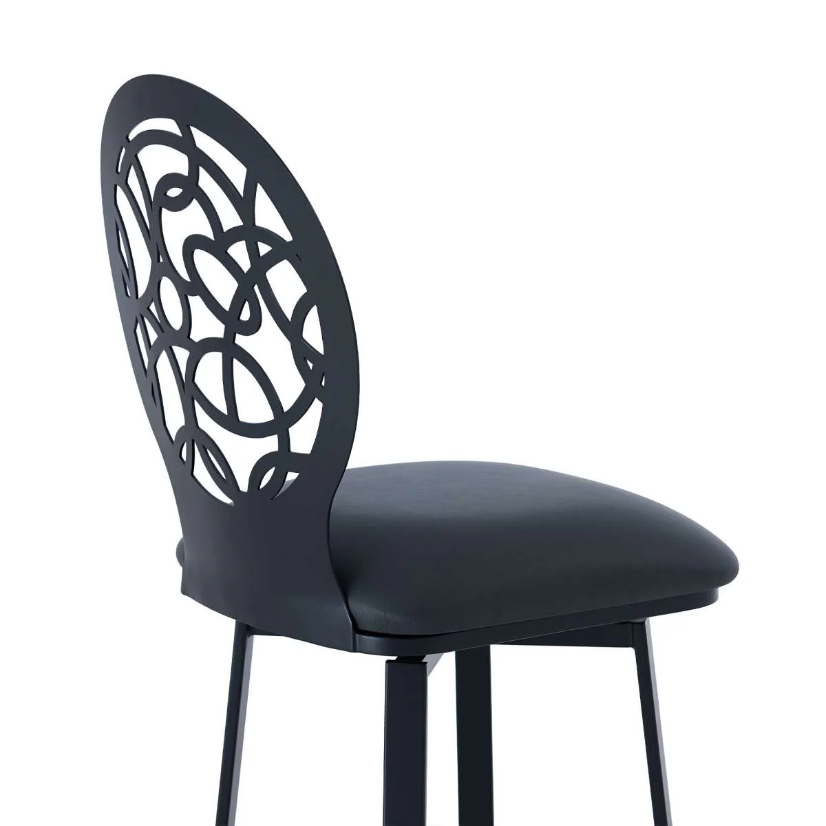 Lotus Contemporary 26" Counter Height Barstool in Matte Black Finish and Gray Faux Leather By Armen Living - Image 6
