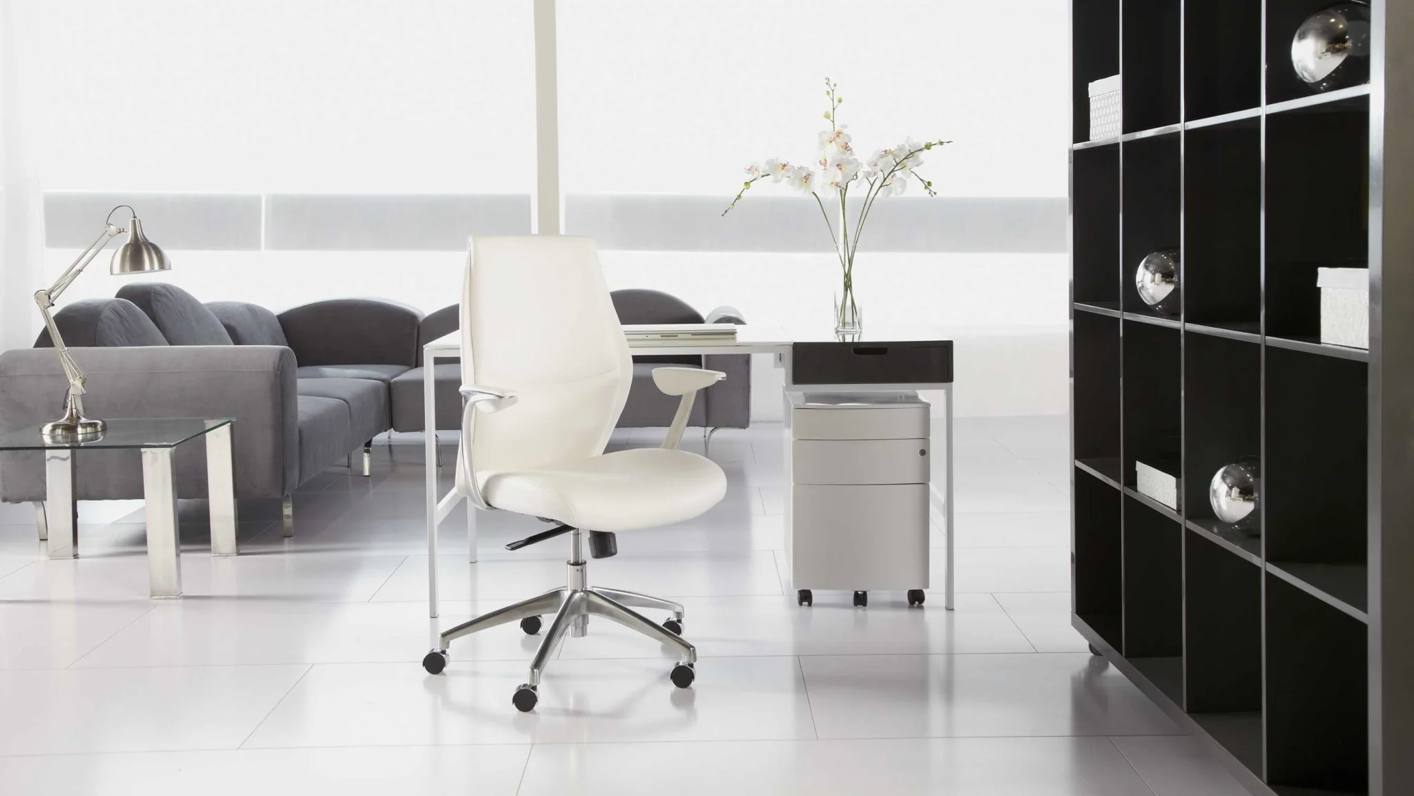 Low Back Office Chair in Gray with Polished Aluminum Base By Homeroots - Image 10