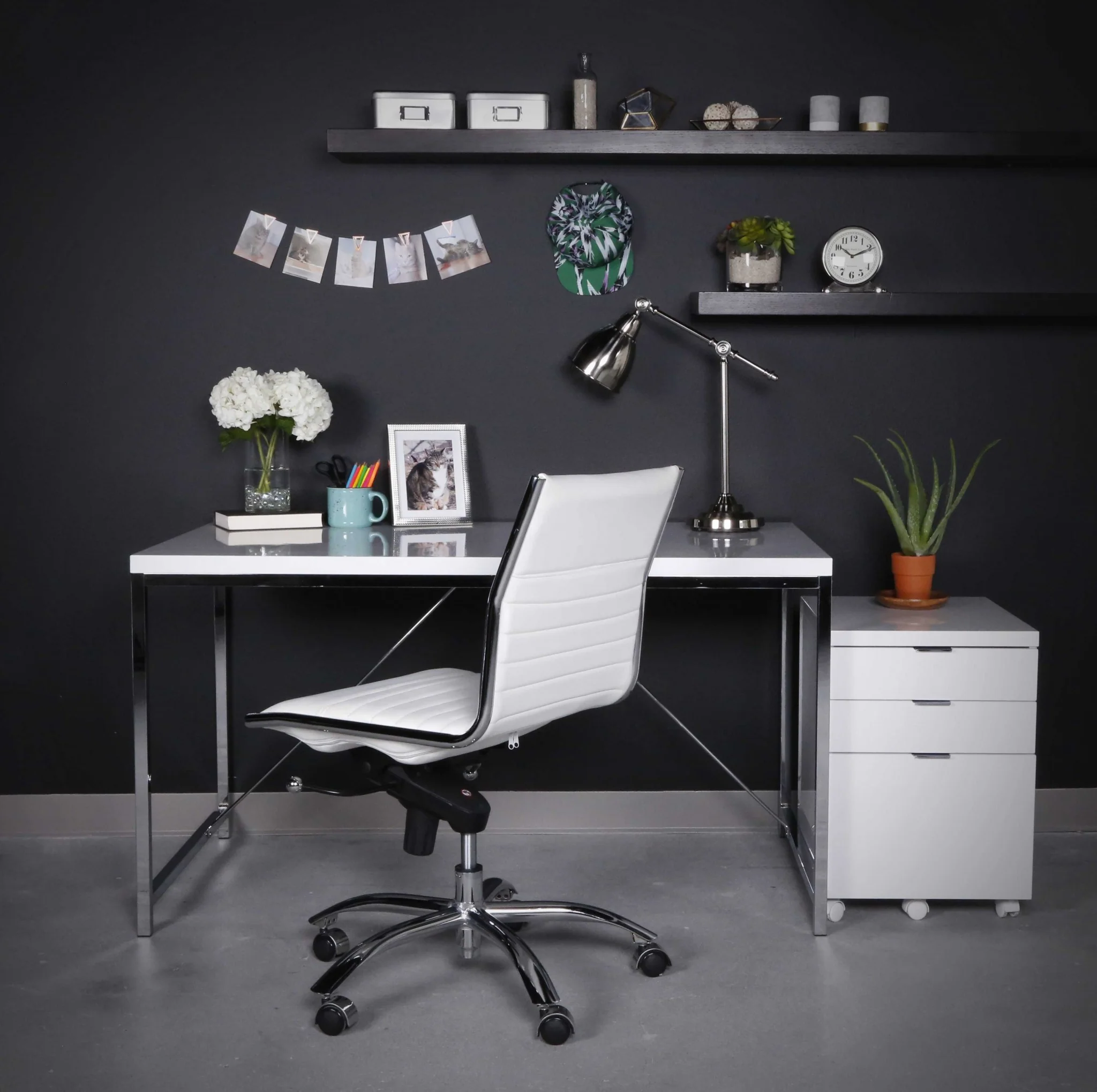 Low Back Office Chair without Armrests in Gray with Chromed Steel Base By Homeroots - Image 14