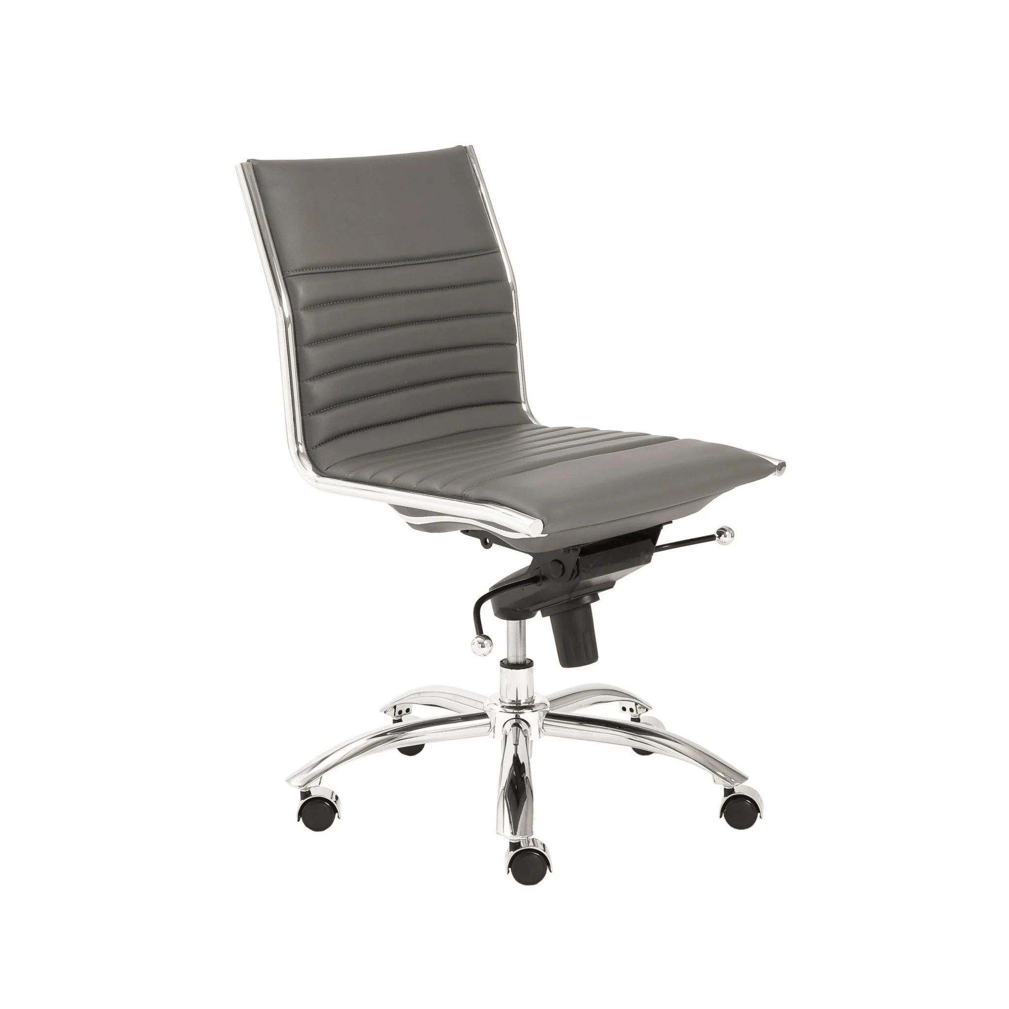 Low Back Office Chair without Armrests in Gray with Chromed Steel Base By Homeroots - Image 2