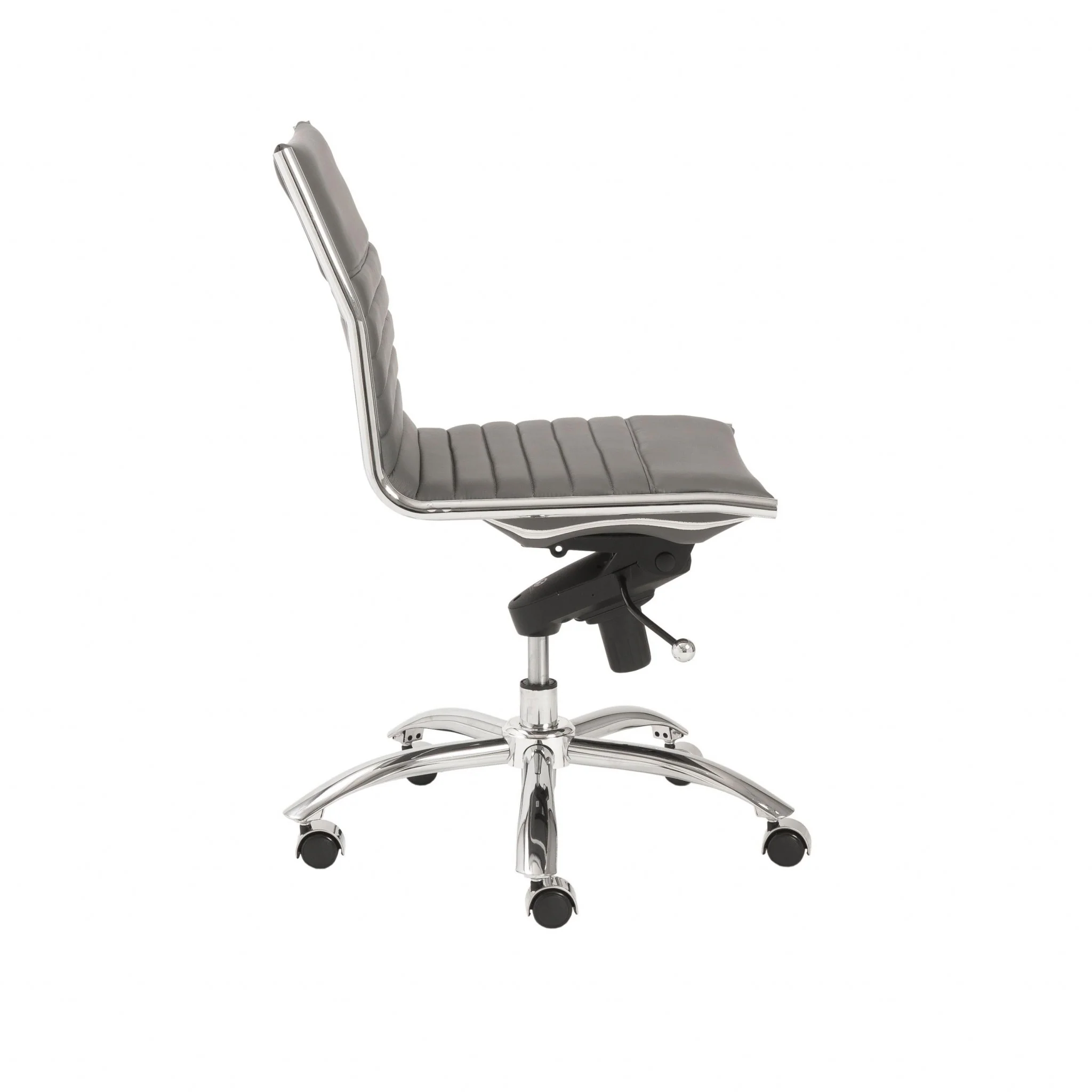 Low Back Office Chair without Armrests in Gray with Chromed Steel Base By Homeroots - Image 3