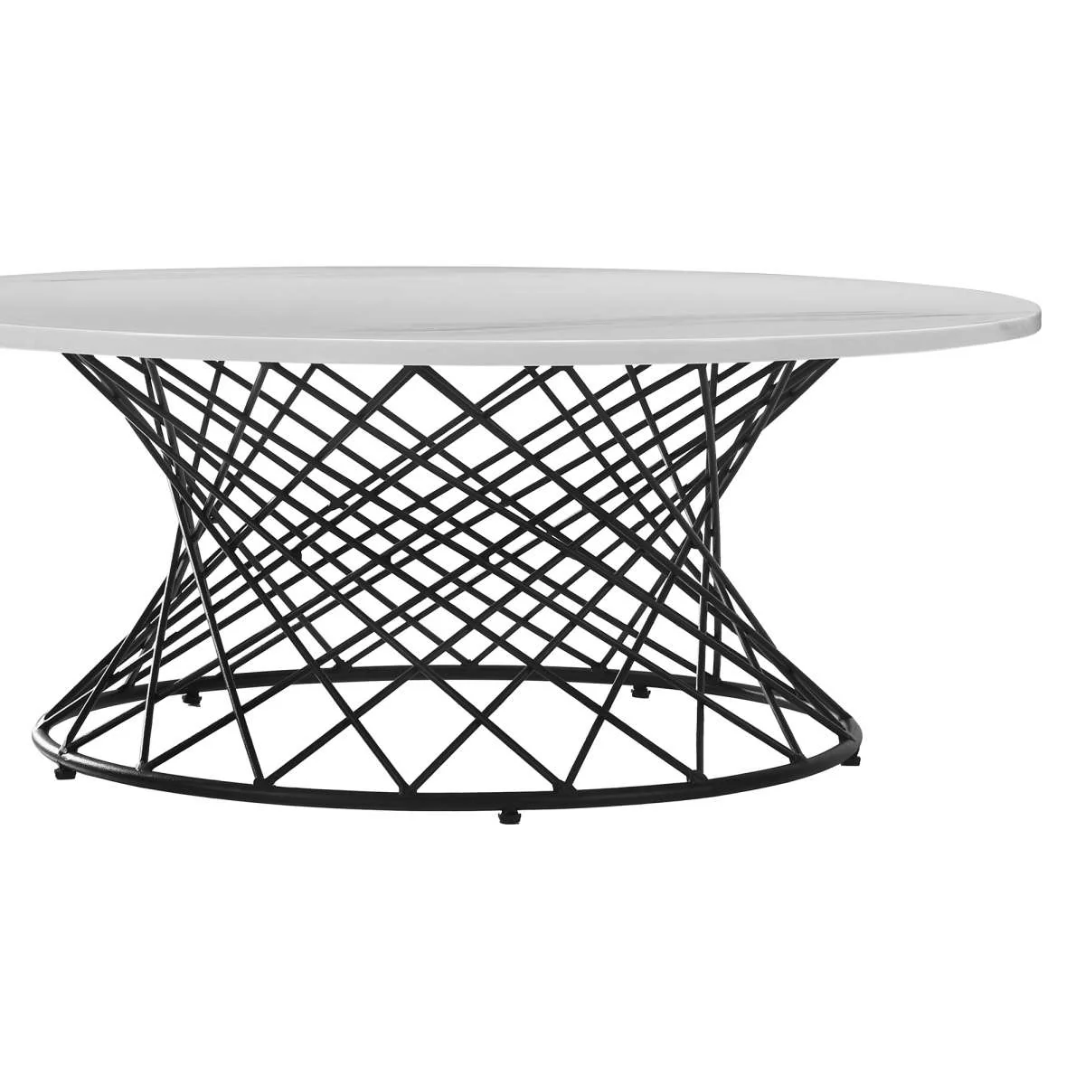 Loxley White Marble Coffee Table with Black Metal Base By Armen Living - Image 3