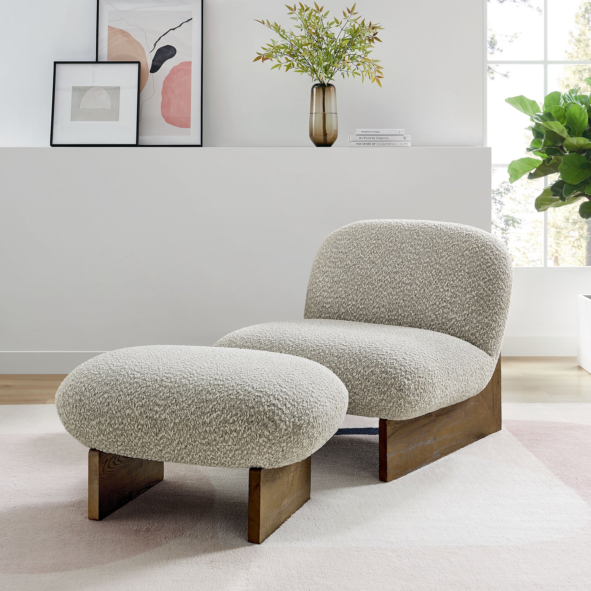 Loyal Boucle Fabric Accent Chair and Ottoman Set by Modway - Image 18