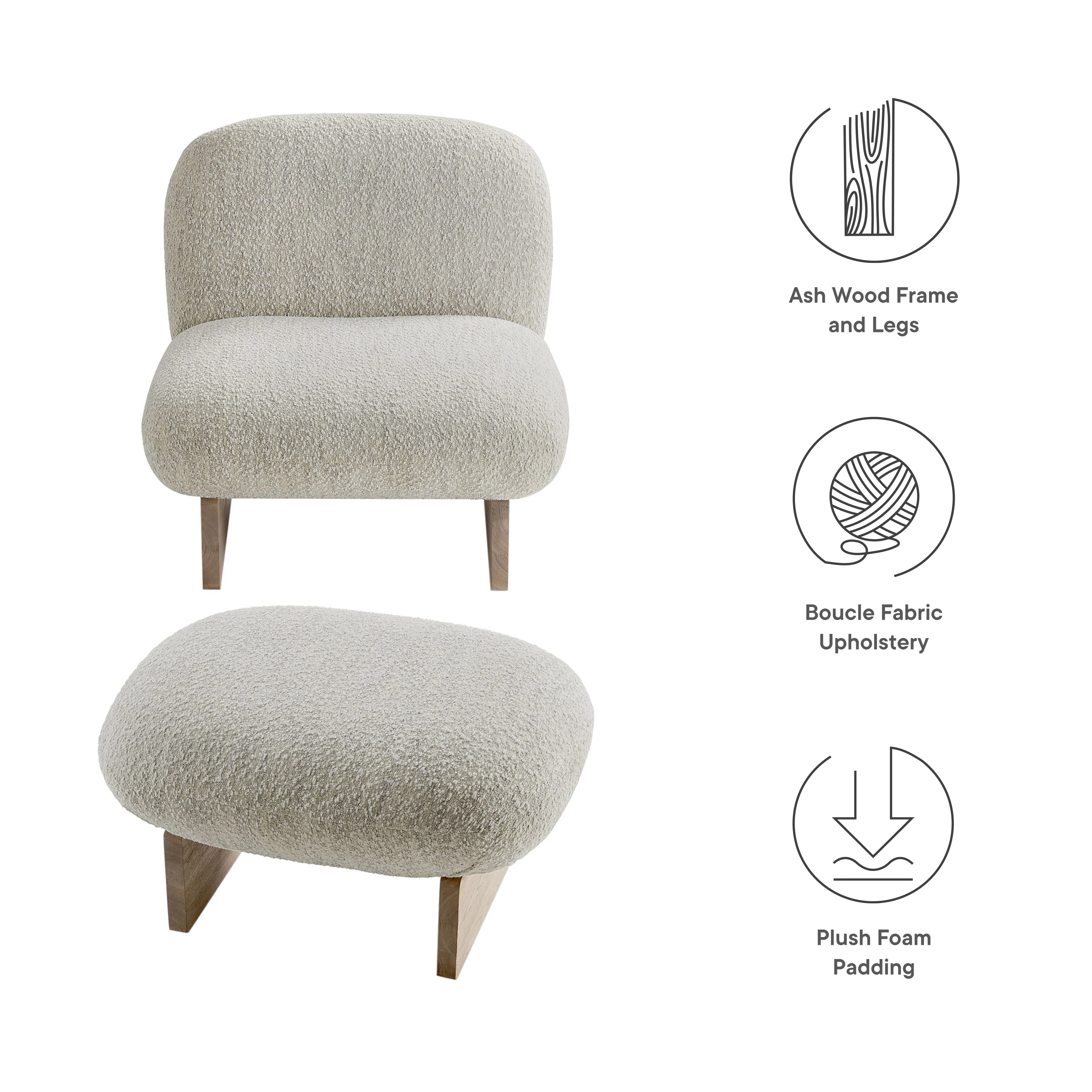 Loyal Boucle Fabric Accent Chair and Ottoman Set by Modway - Image 9