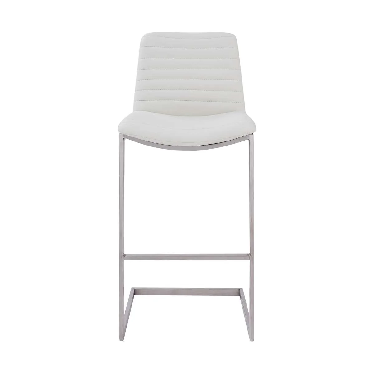 Lucas Contemporary 30" Bar Height Barstool in Brushed Stainless Steel Finish and White Faux Leather By Armen Living - Image 3