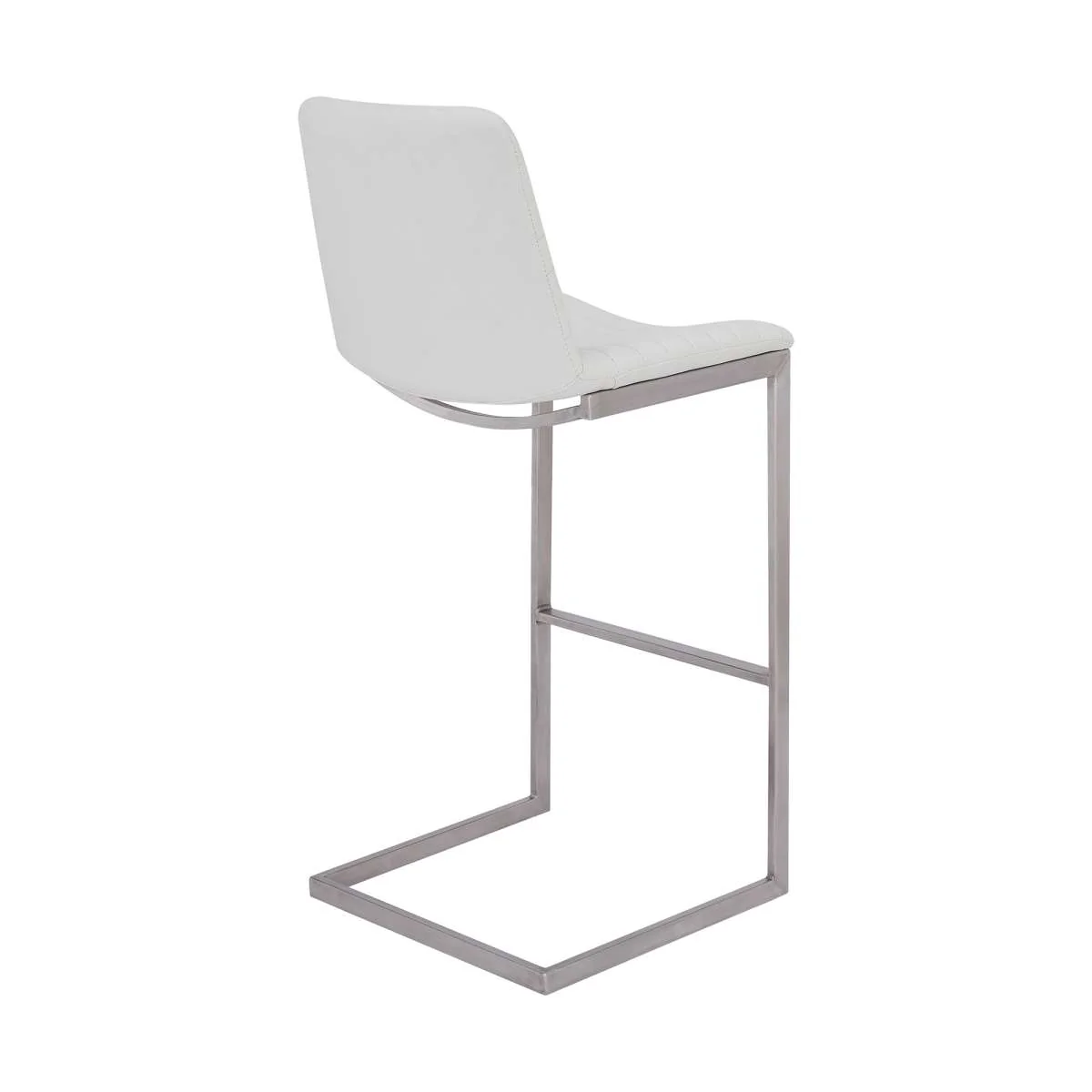 Lucas Contemporary 30" Bar Height Barstool in Brushed Stainless Steel Finish and White Faux Leather By Armen Living - Image 4