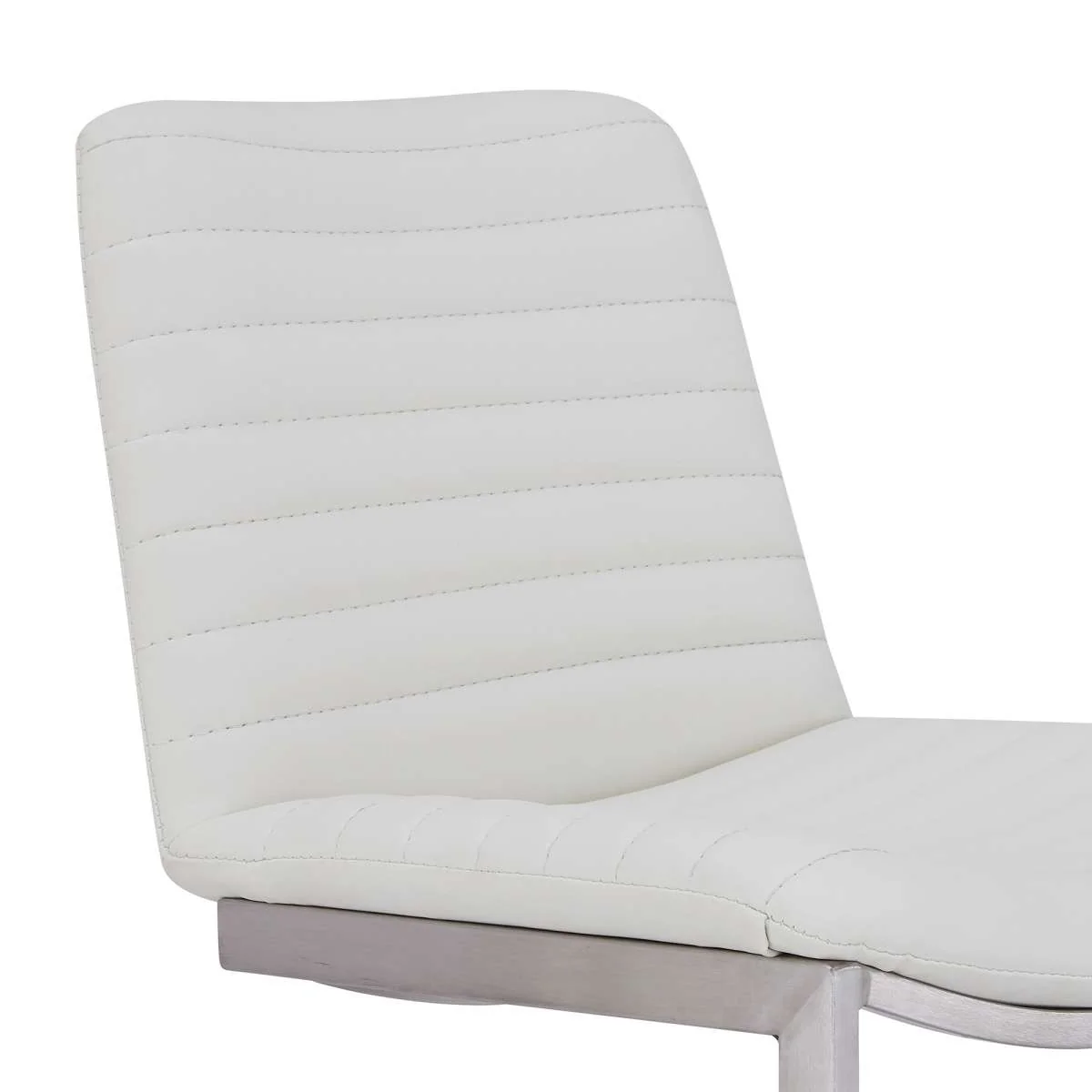 Lucas Contemporary 30" Bar Height Barstool in Brushed Stainless Steel Finish and White Faux Leather By Armen Living - Image 5