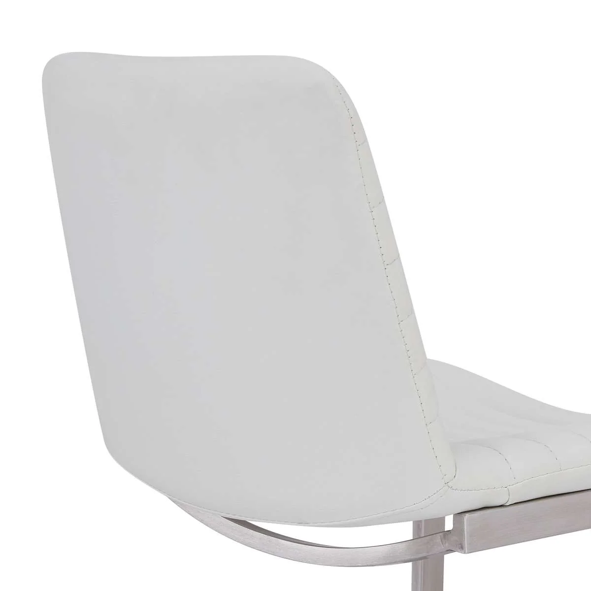 Lucas Contemporary 30" Bar Height Barstool in Brushed Stainless Steel Finish and White Faux Leather By Armen Living - Image 6