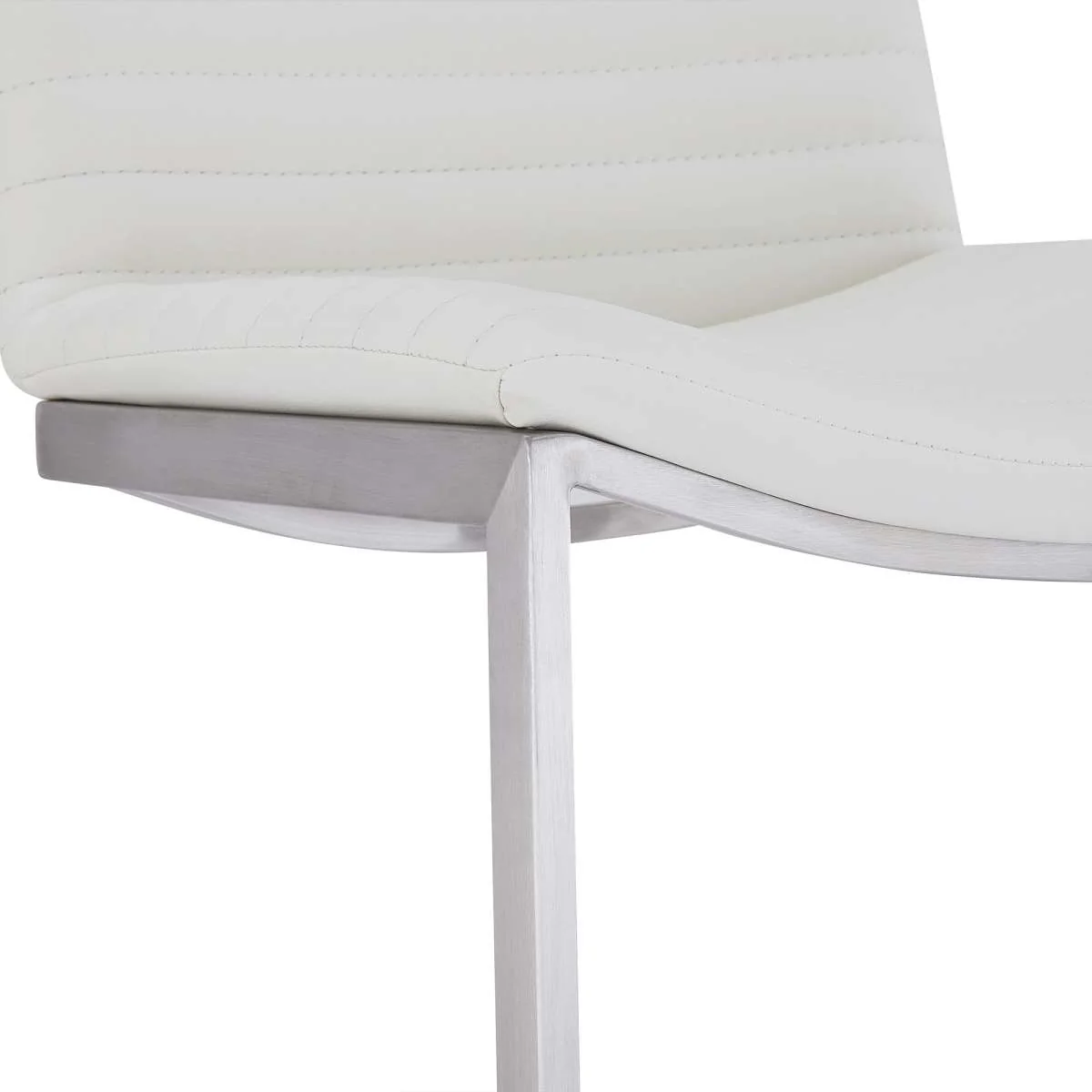 Lucas Contemporary 30" Bar Height Barstool in Brushed Stainless Steel Finish and White Faux Leather By Armen Living - Image 7