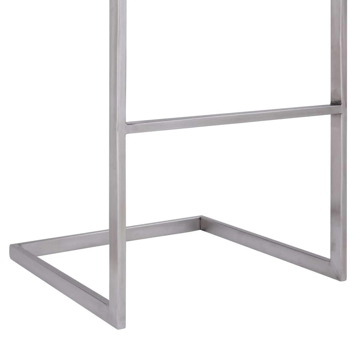Lucas Contemporary 30" Bar Height Barstool in Brushed Stainless Steel Finish and White Faux Leather By Armen Living - Image 8