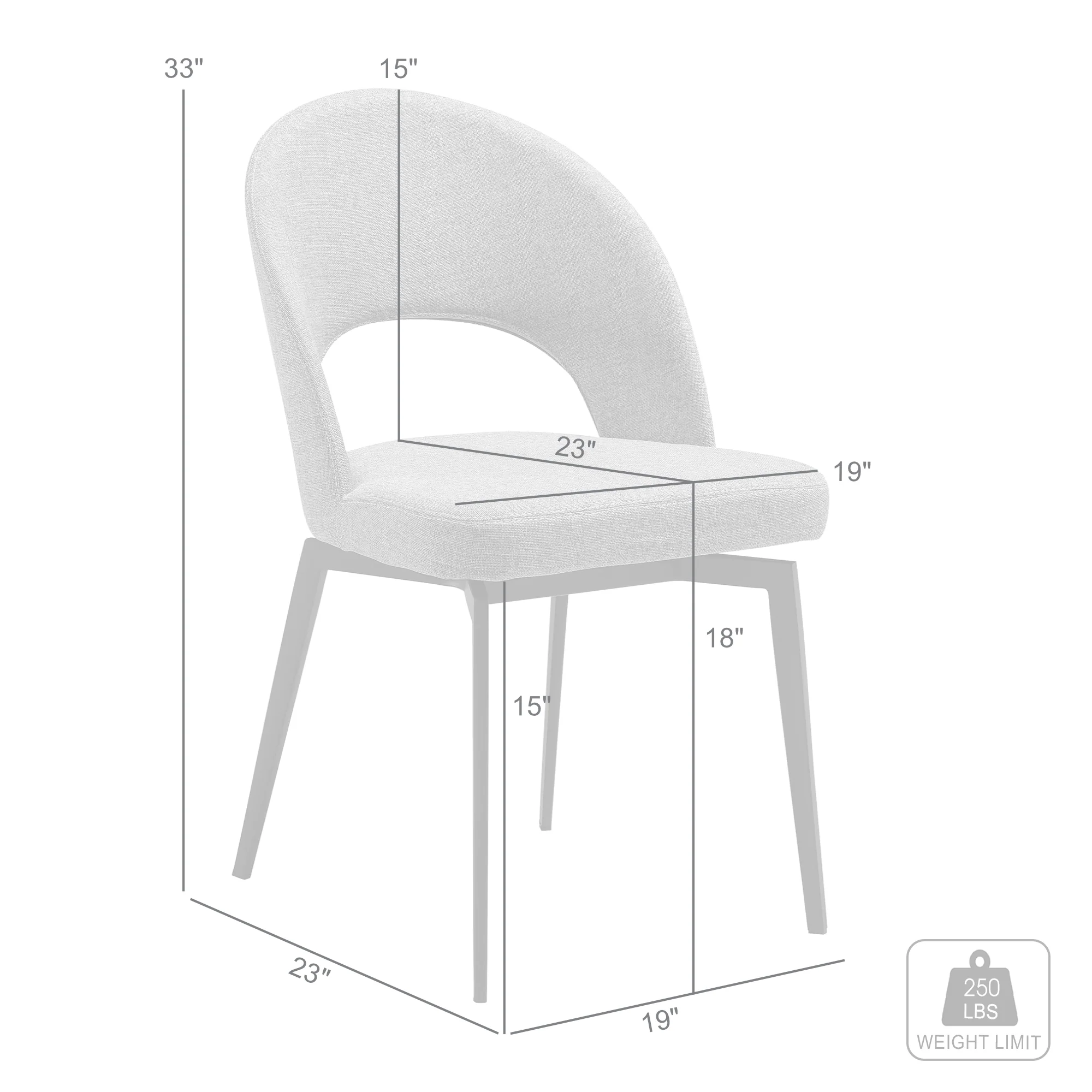 Lucia Swivel Upholstered Dining Chair in Gray Fabric with Black Metal Legs - Set of 2 By Armen Living - Image 10