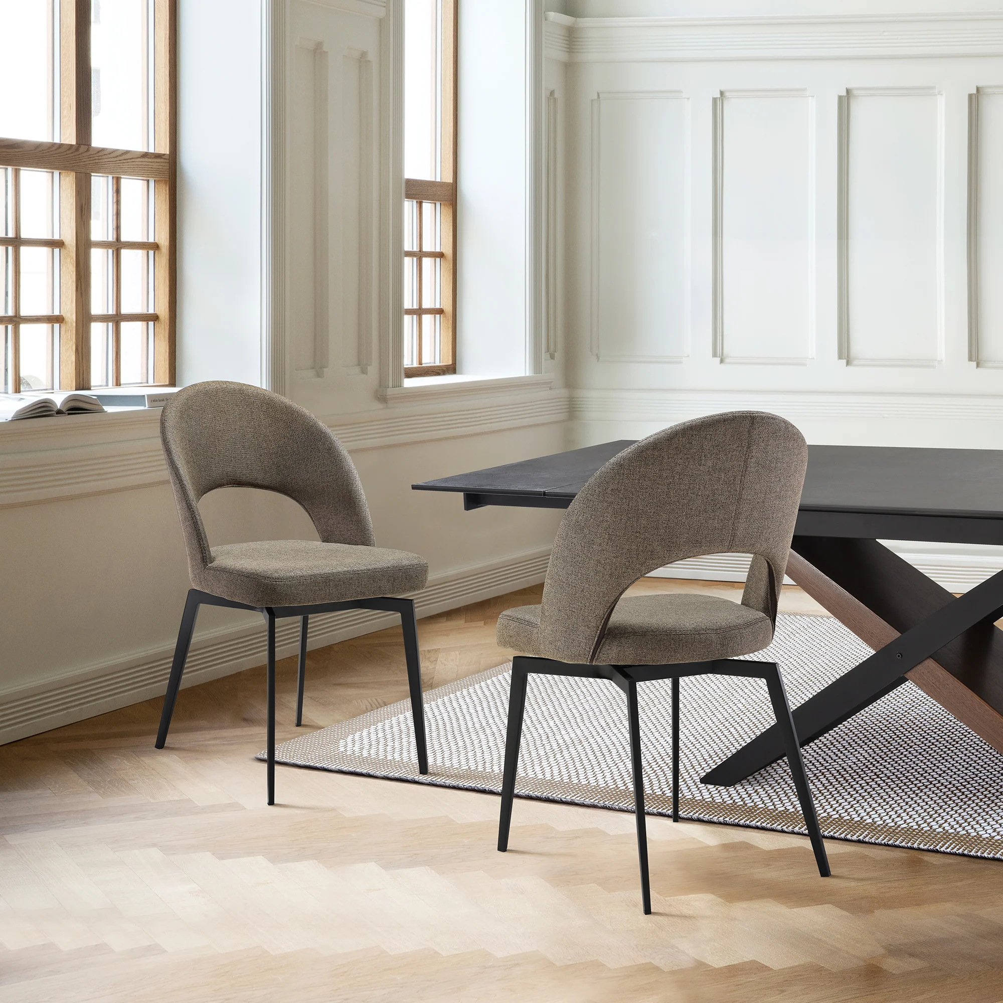 Lucia Swivel Upholstered Dining Chair in Gray Fabric with Black Metal Legs - Set of 2 By Armen Living - Image 12