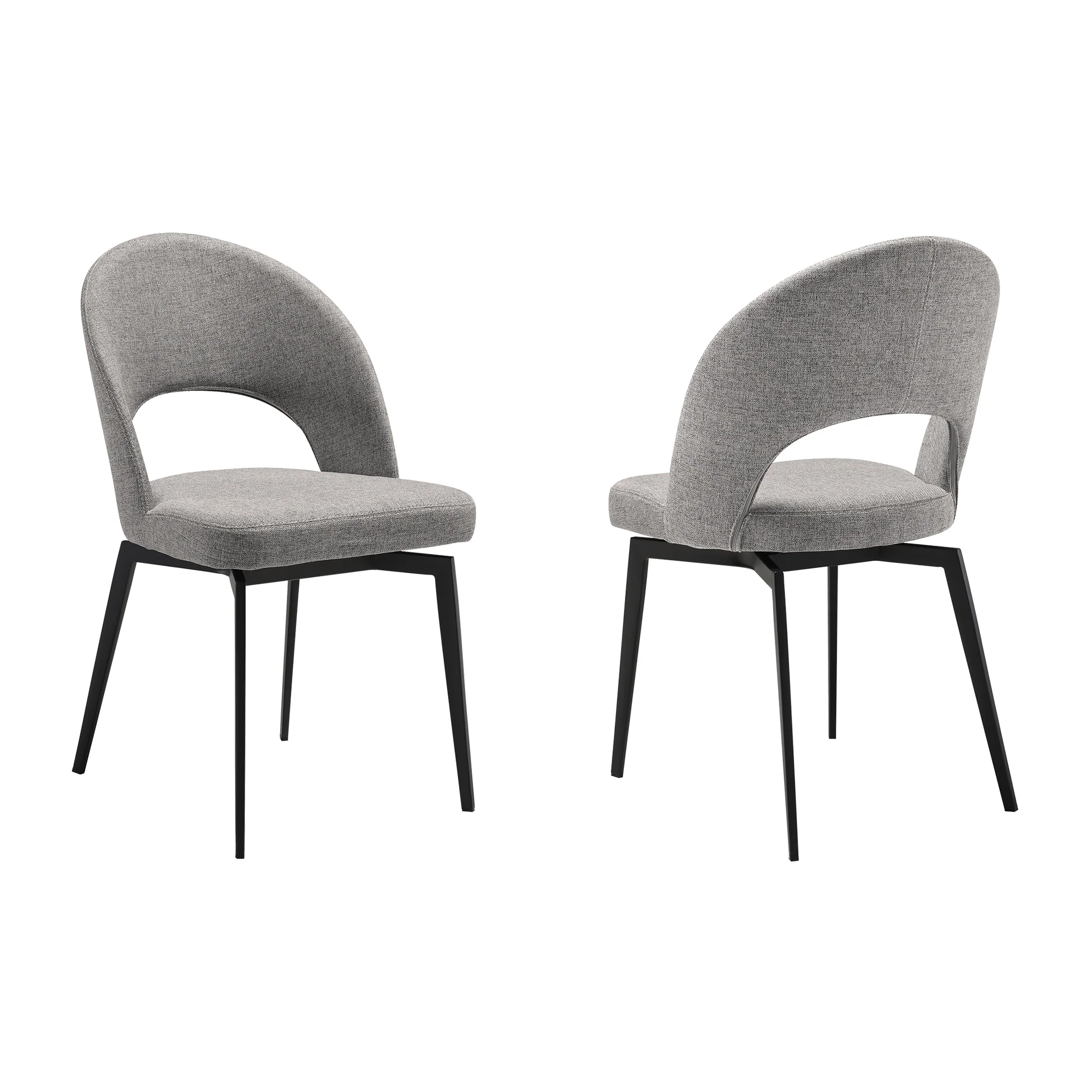 Lucia Swivel Upholstered Dining Chair in Gray Fabric with Black Metal Legs - Set of 2 By Armen Living - Image 3