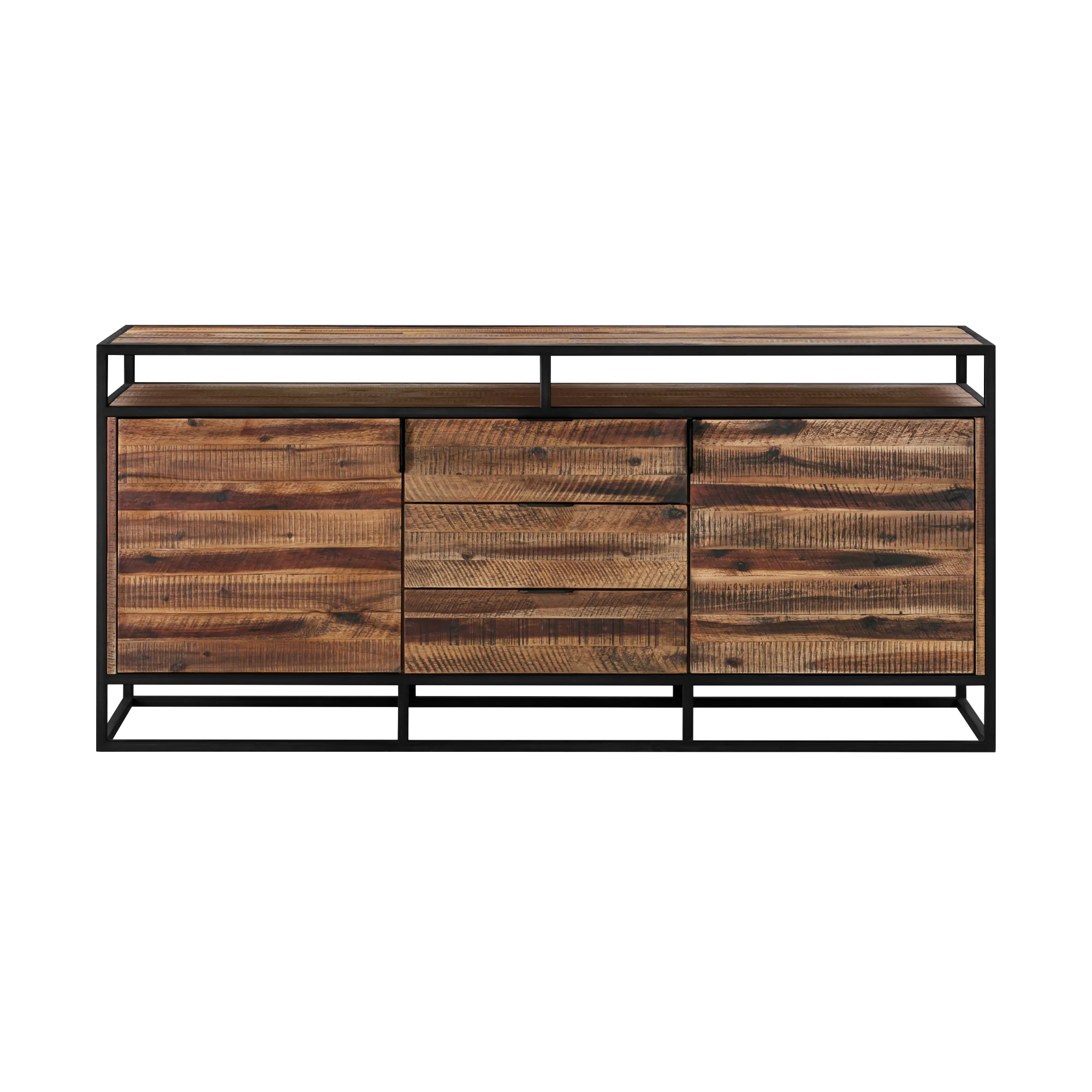 Ludgate 3 Drawer Sideboard Buffet in Acacia and Black Metal By Armen Living - Image 2
