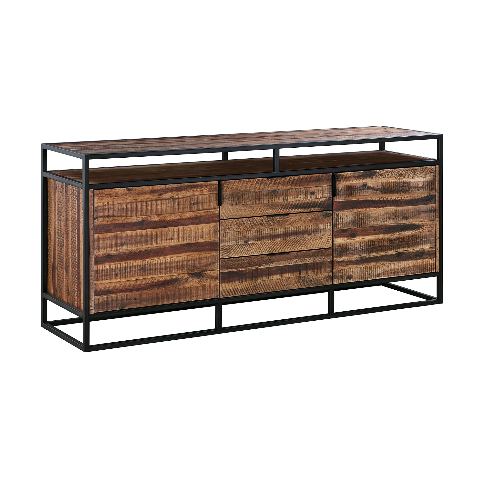 Ludgate 3 Drawer Sideboard Buffet in Acacia and Black Metal By Armen Living - Image 3
