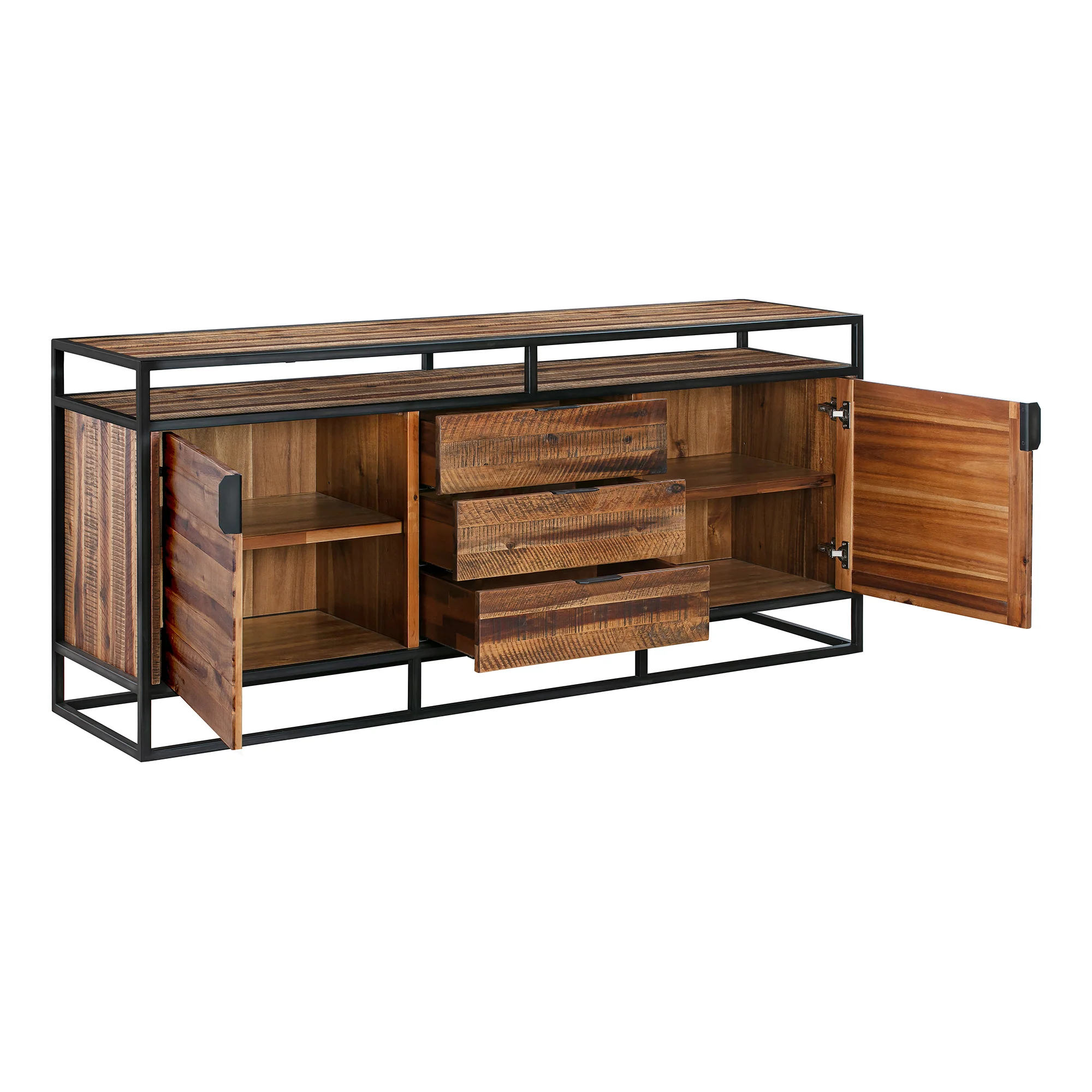 Ludgate 3 Drawer Sideboard Buffet in Acacia and Black Metal By Armen Living - Image 4