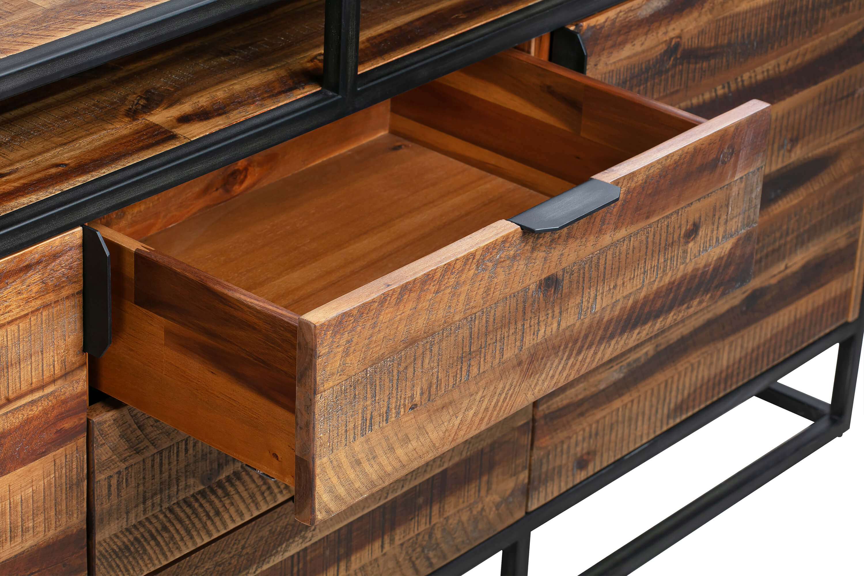 Ludgate 3 Drawer Sideboard Buffet in Acacia and Black Metal By Armen Living - Image 6