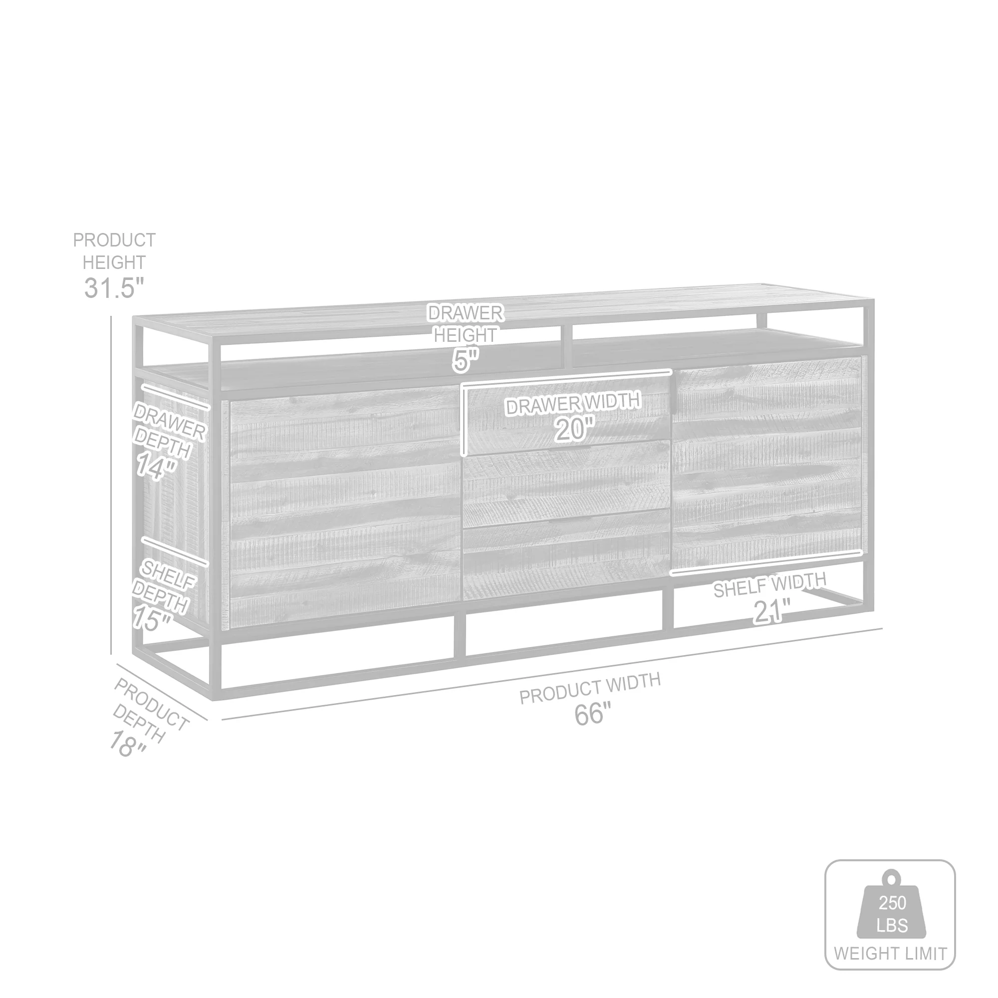 Ludgate 3 Drawer Sideboard Buffet in Acacia and Black Metal By Armen Living - Image 8