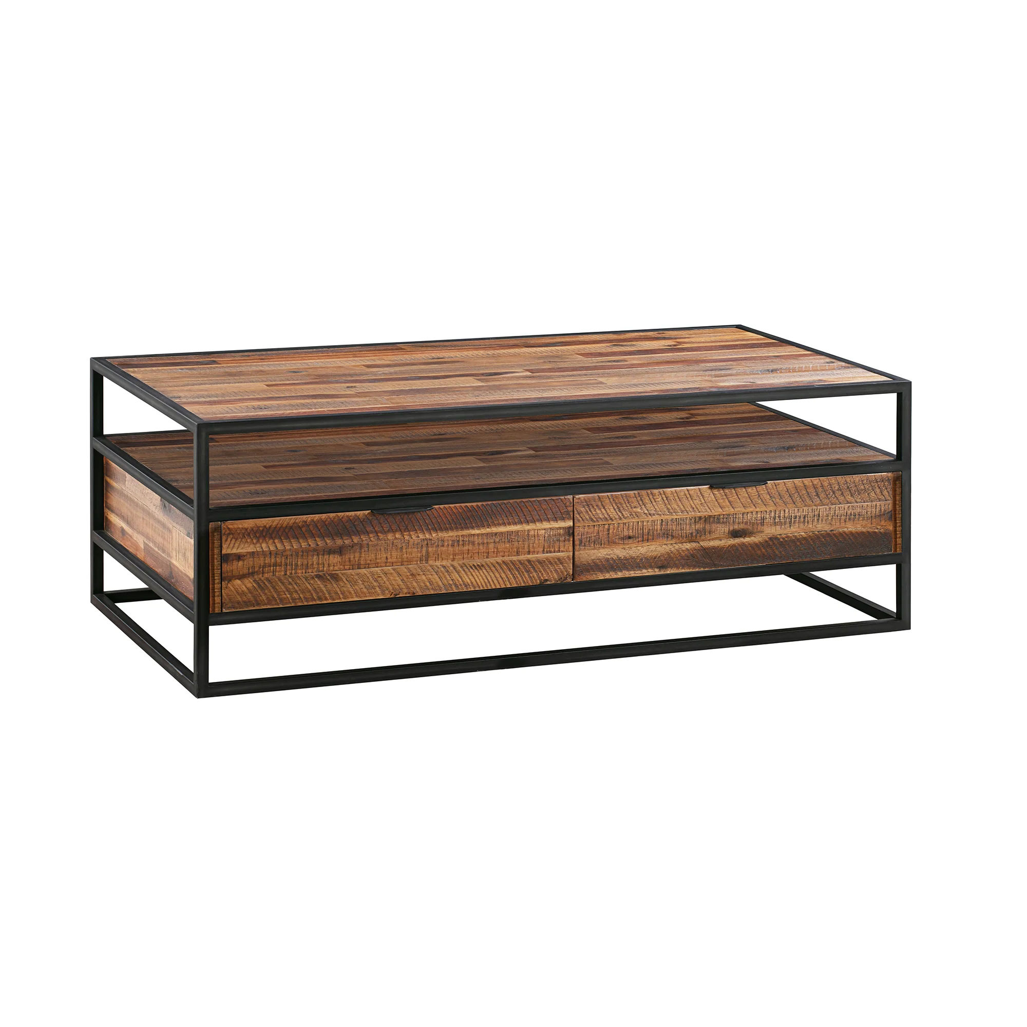 Ludgate Rectangle Coffee Table with Shelf in Acacia and Black Metal By Armen Living - Image 3