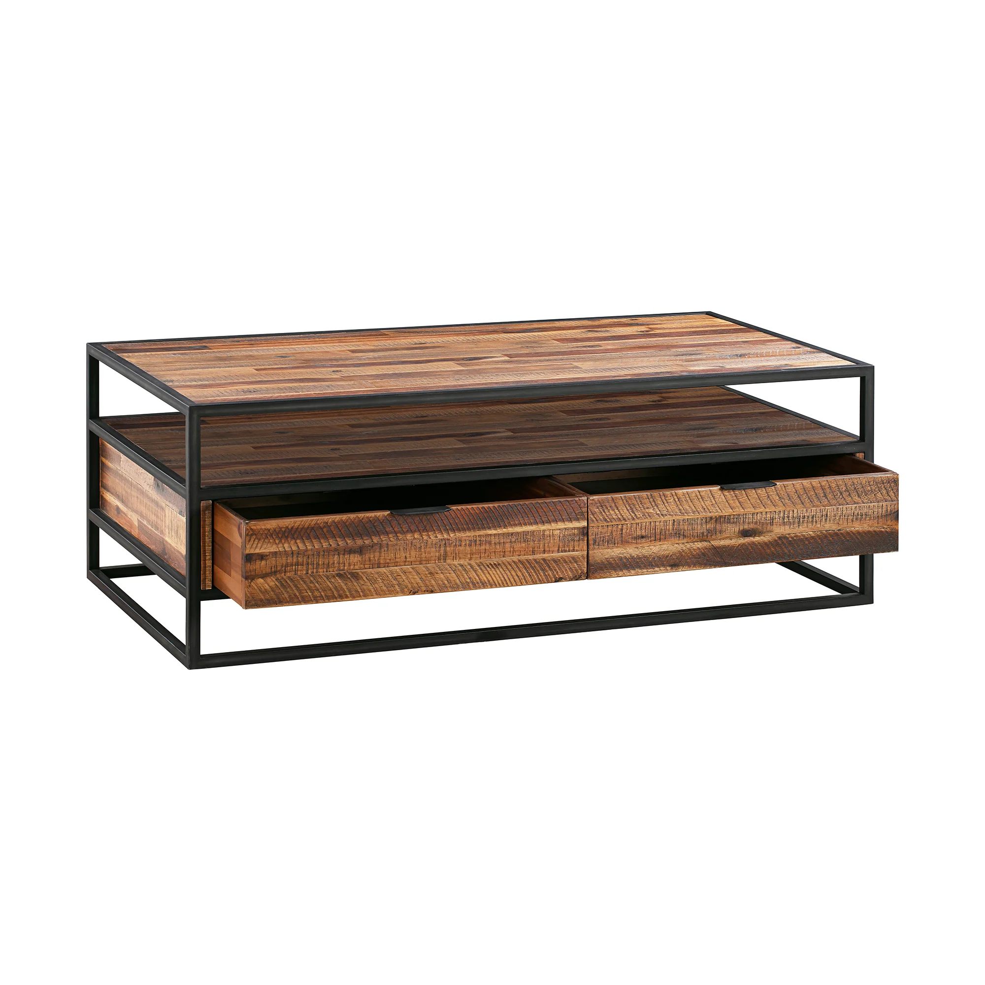 Ludgate Rectangle Coffee Table with Shelf in Acacia and Black Metal By Armen Living - Image 4