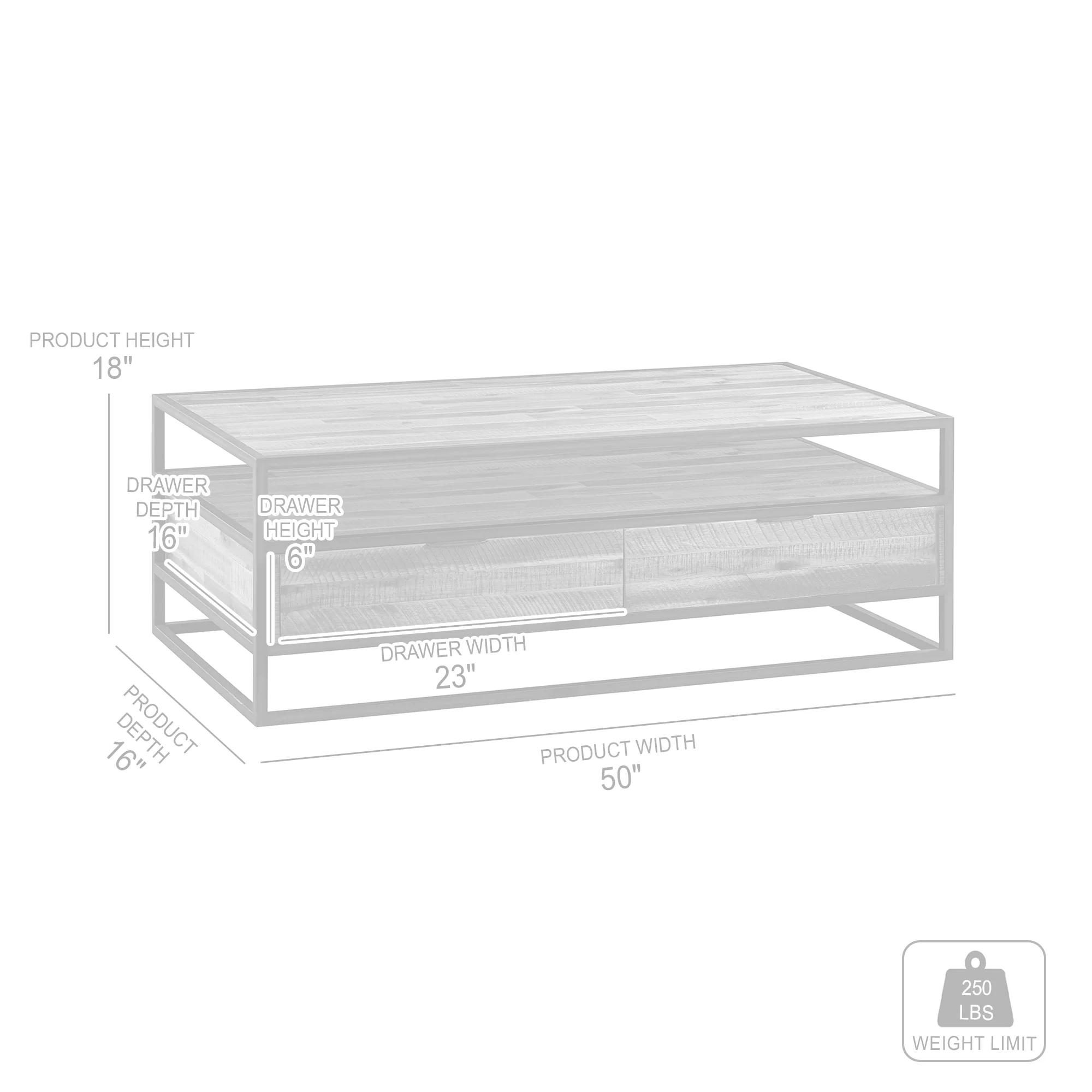 Ludgate Rectangle Coffee Table with Shelf in Acacia and Black Metal By Armen Living - Image 7