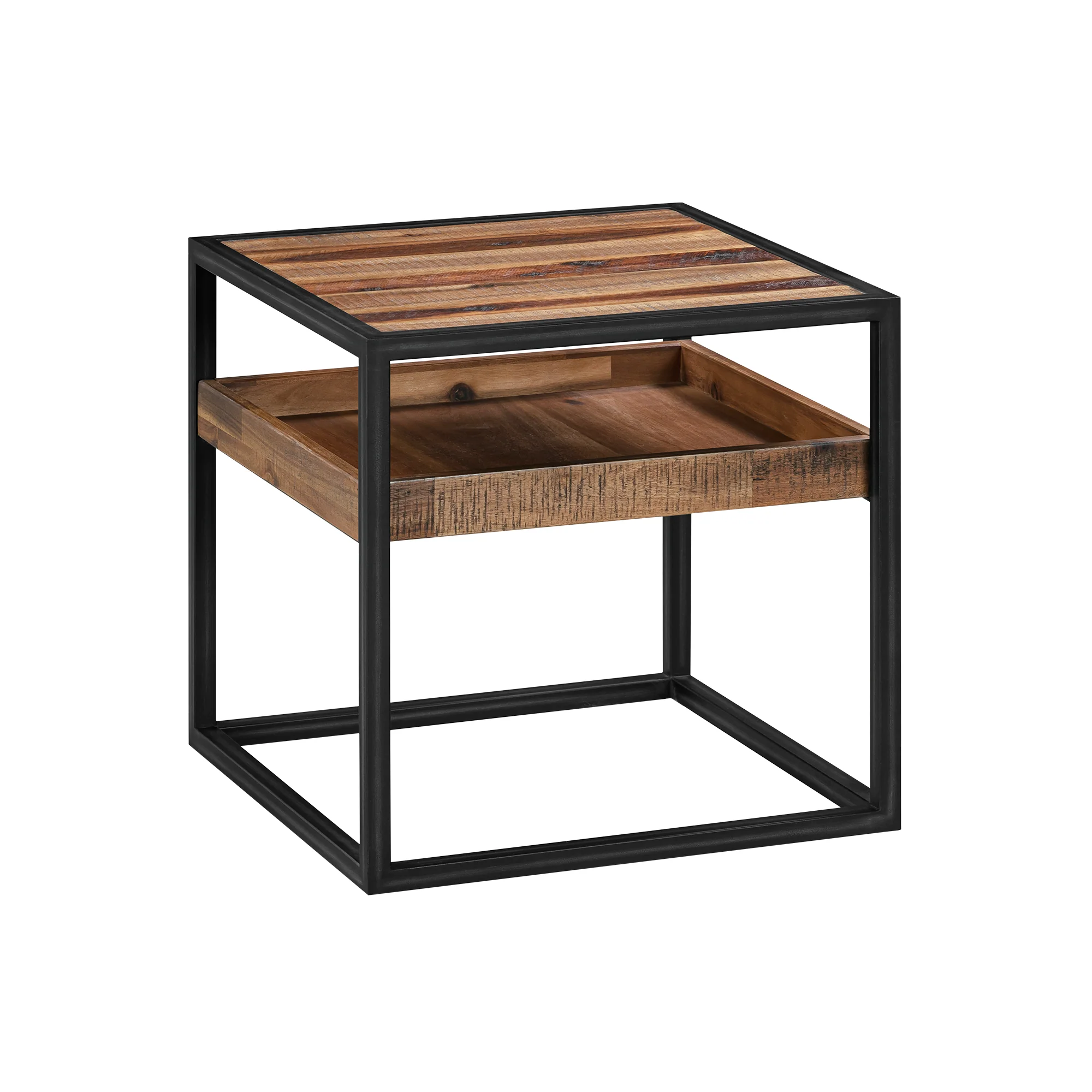 Ludgate Square End Table with Shelf in Acacia and Black Metal By Armen Living - Image 2