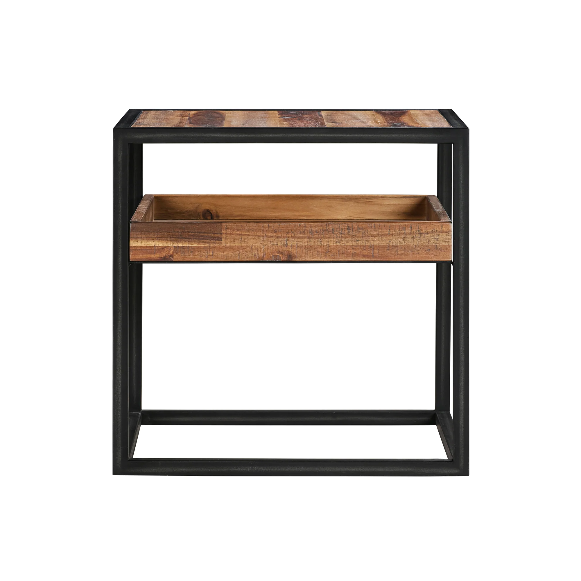 Ludgate Square End Table with Shelf in Acacia and Black Metal By Armen Living - Image 3