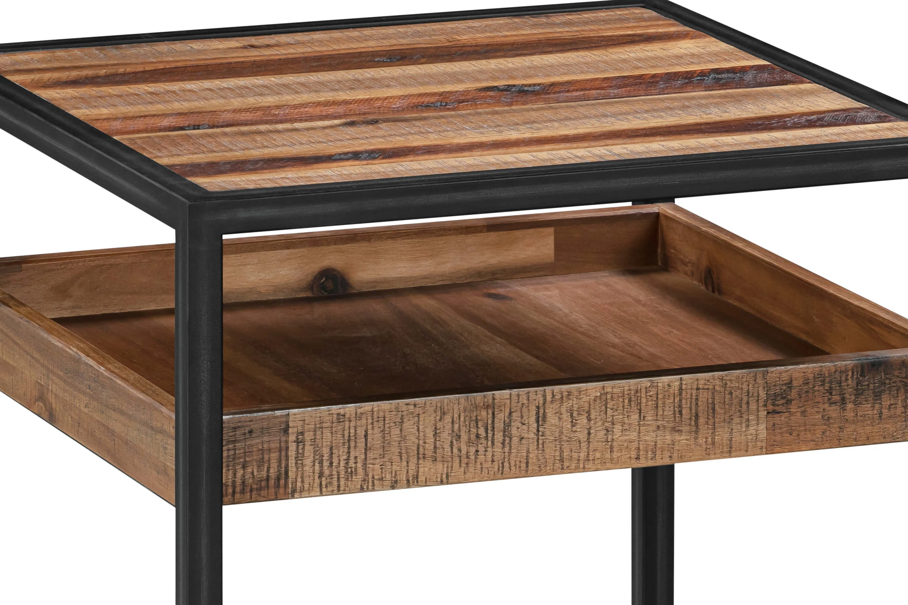 Ludgate Square End Table with Shelf in Acacia and Black Metal By Armen Living - Image 4