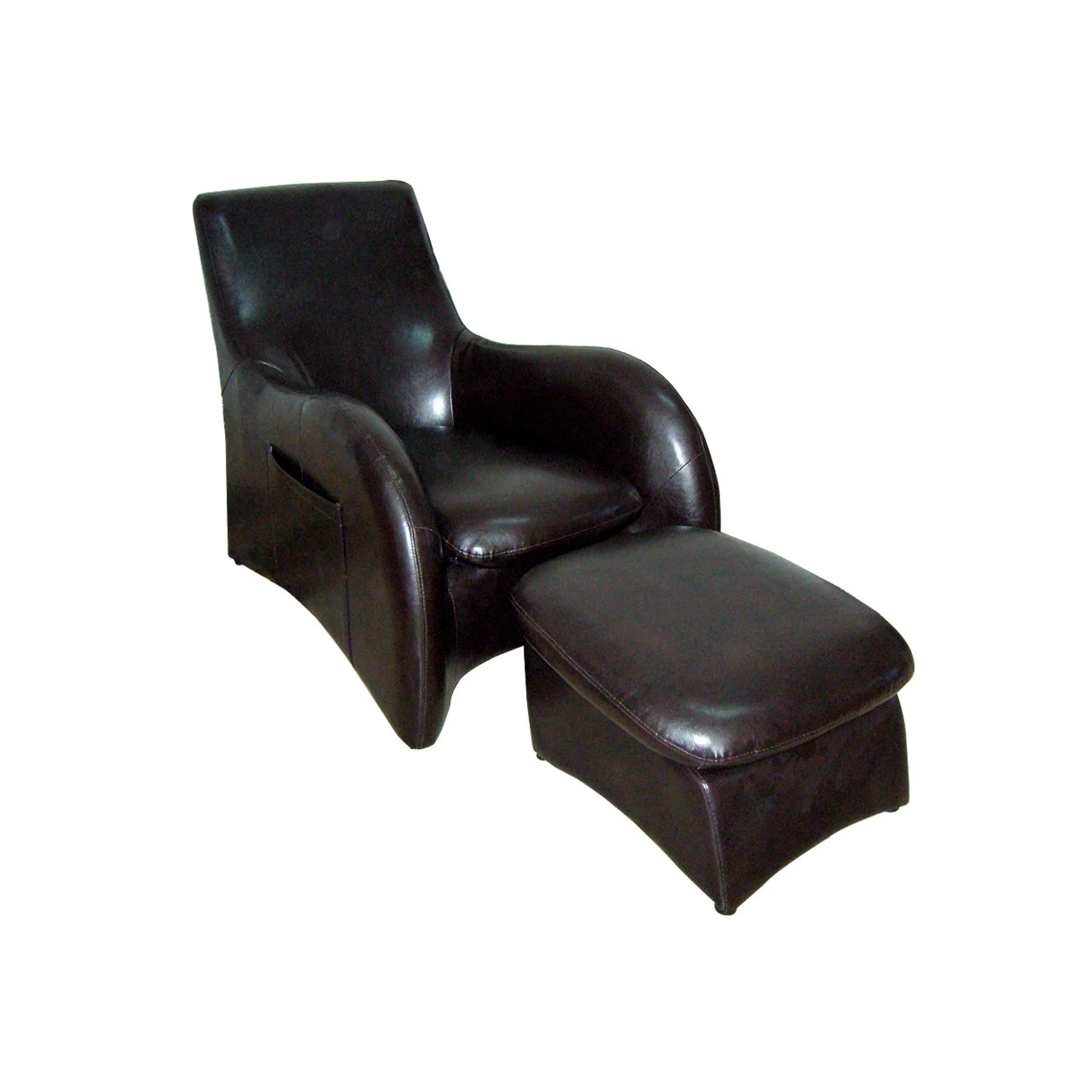 Lush Brown Leather Modern Armchair with Ottoman By Homeroots - Image 2